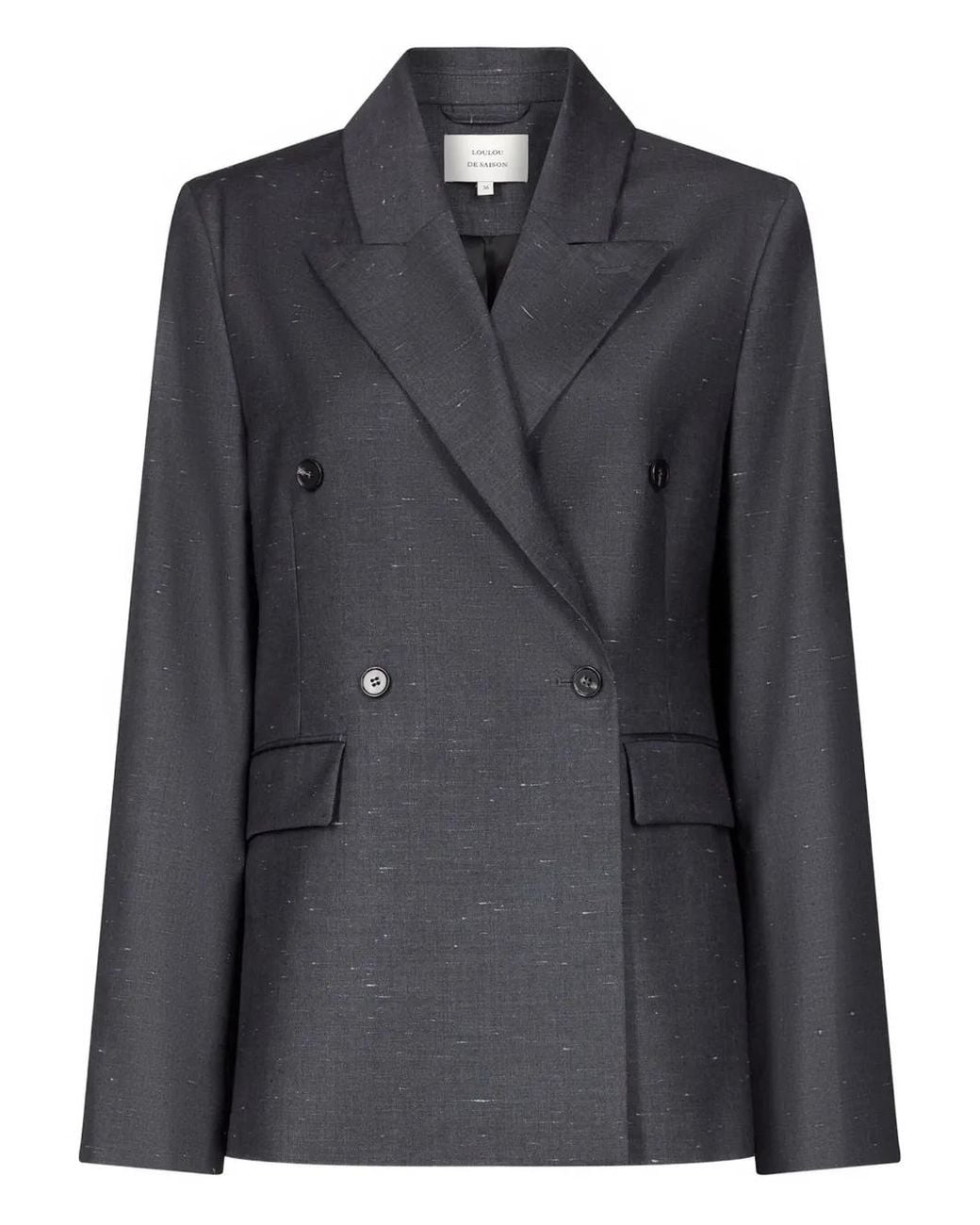 Loulou de Saison Black Norma Double-Breasted Peak-Lapels Blazer