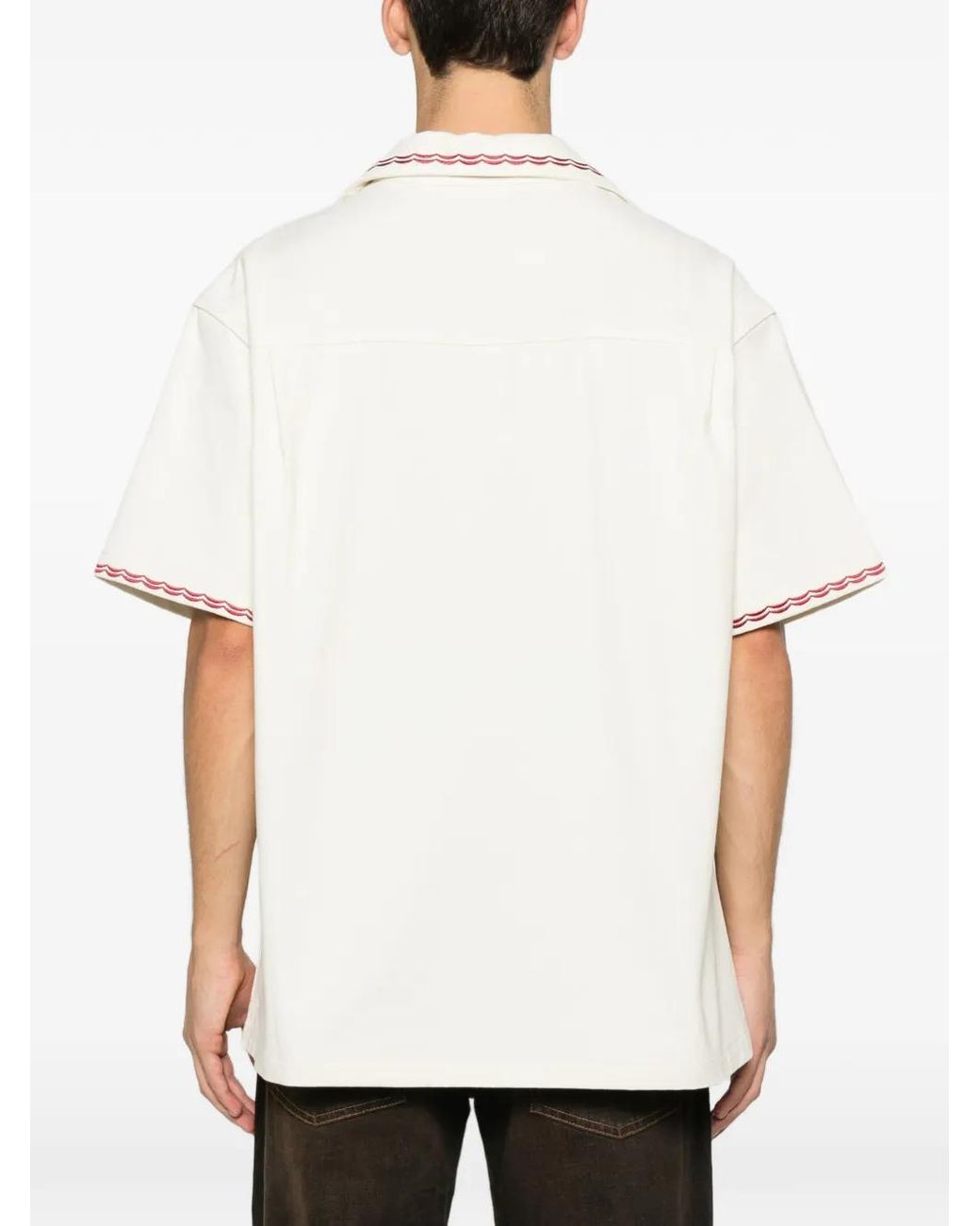 Drole de Monsieur White Embroidered Pocket Shirt for men