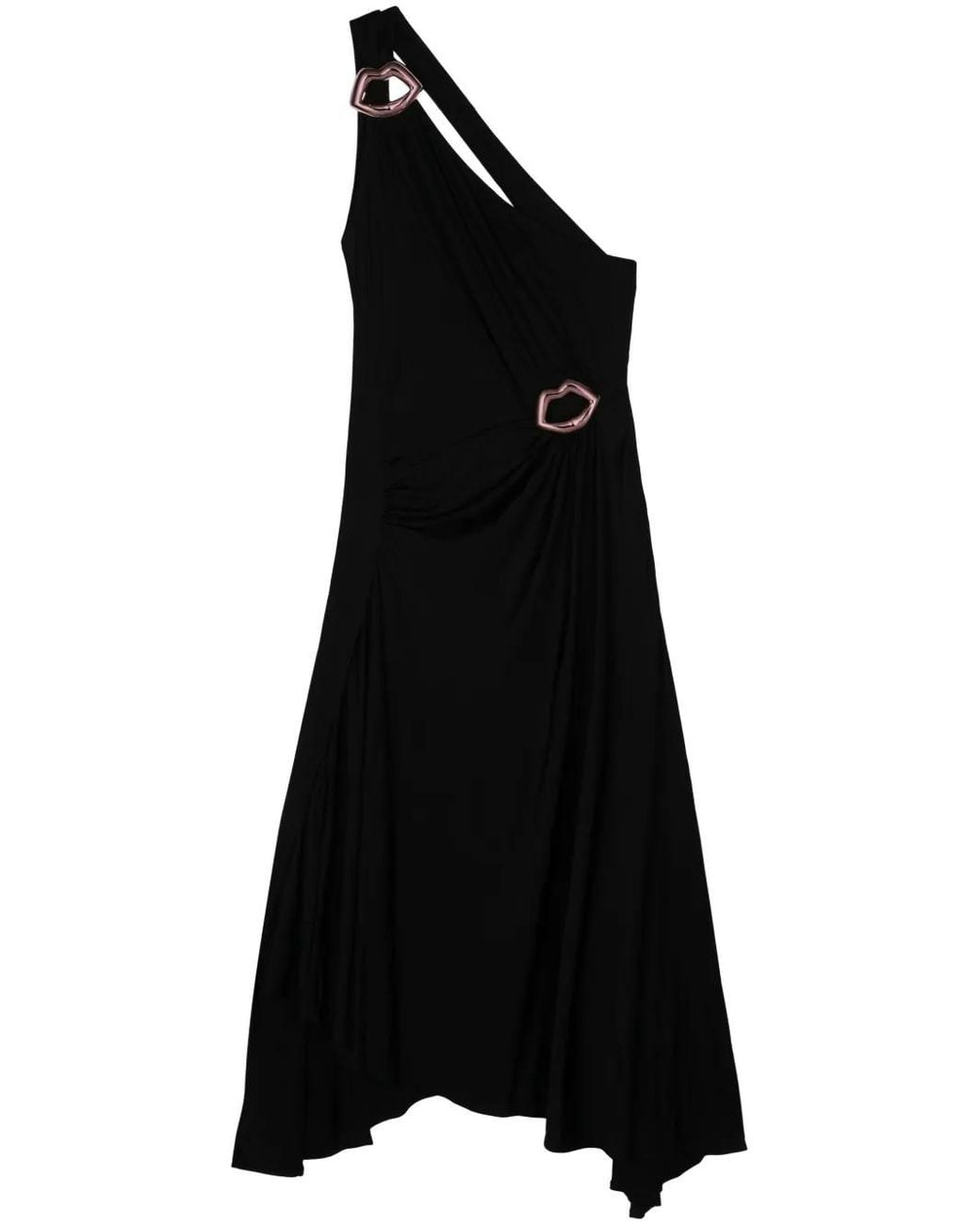 Sonia Rykiel Black Lips-Motif Asymmetric Midi Dress