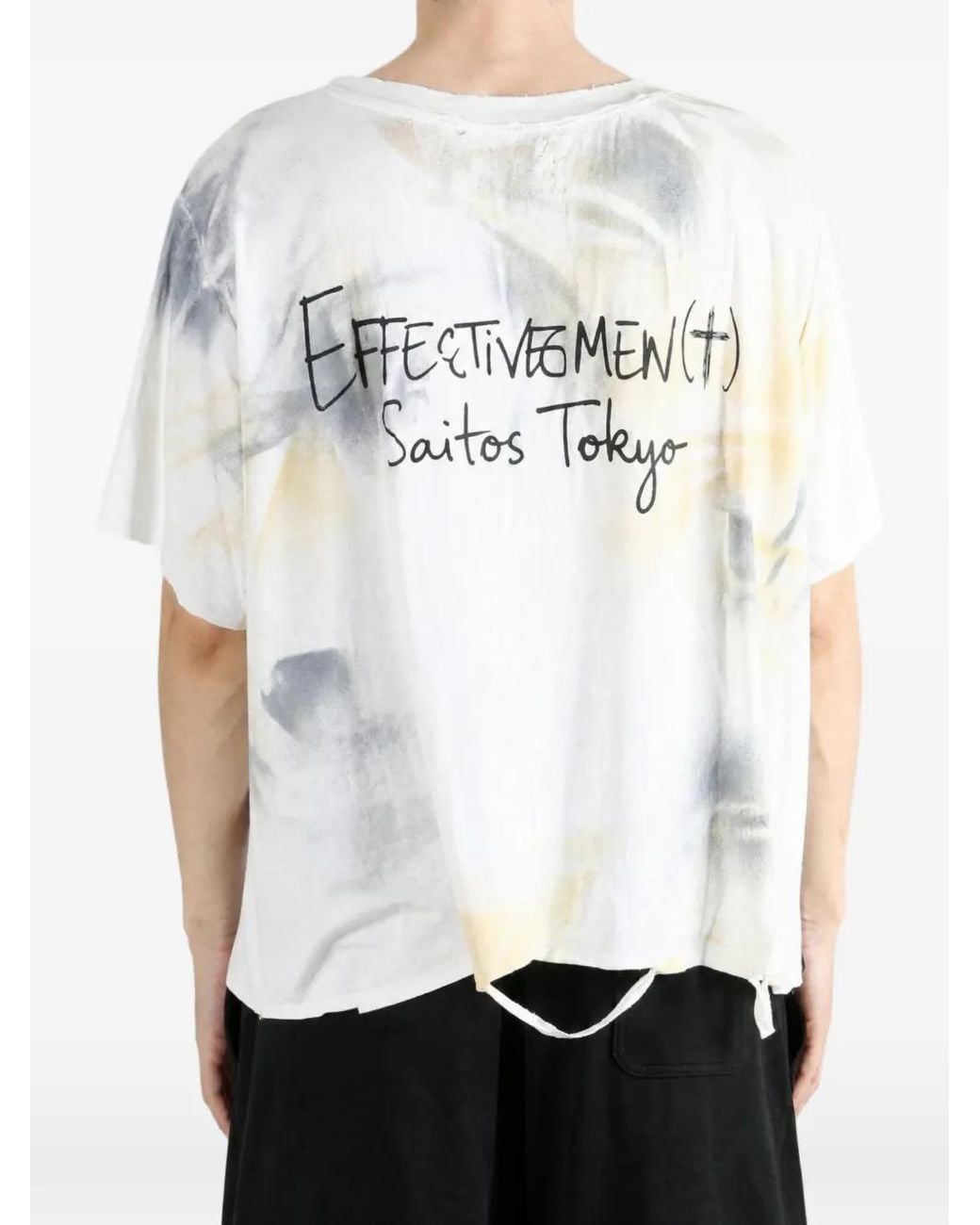 SAITOS White Graphic-Print Distressed T-Shirt