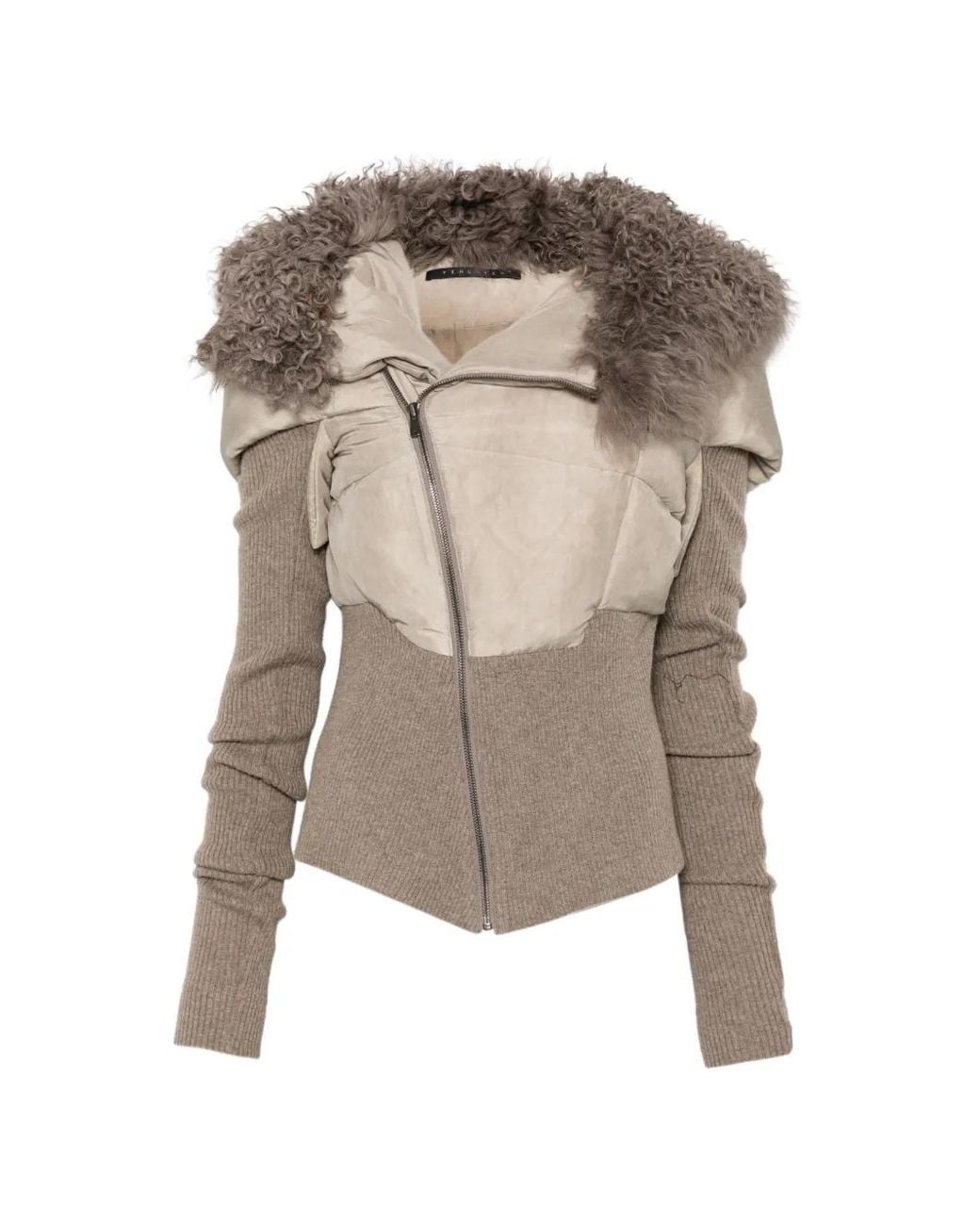 Yehuafan Natural Shearling-Trim Panelled Jacket