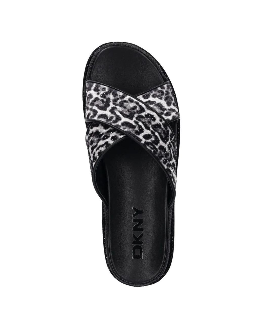 DKNY White Berries Cross-Strap Leopard-Print Slides