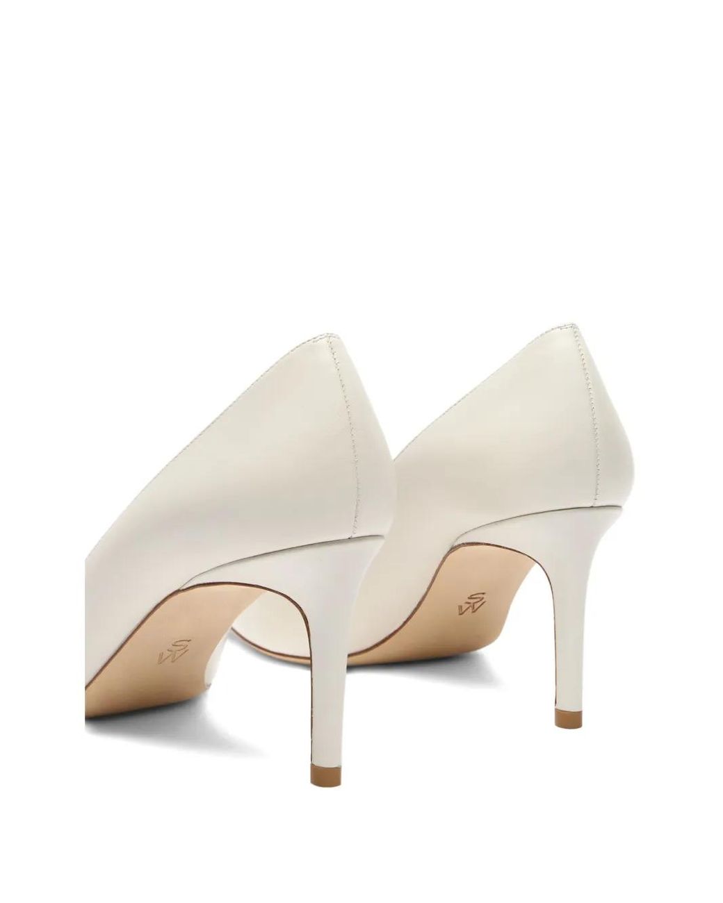Stuart Weitzman White 75Mm Stuart Power Pointed-Toe Leather Pumps