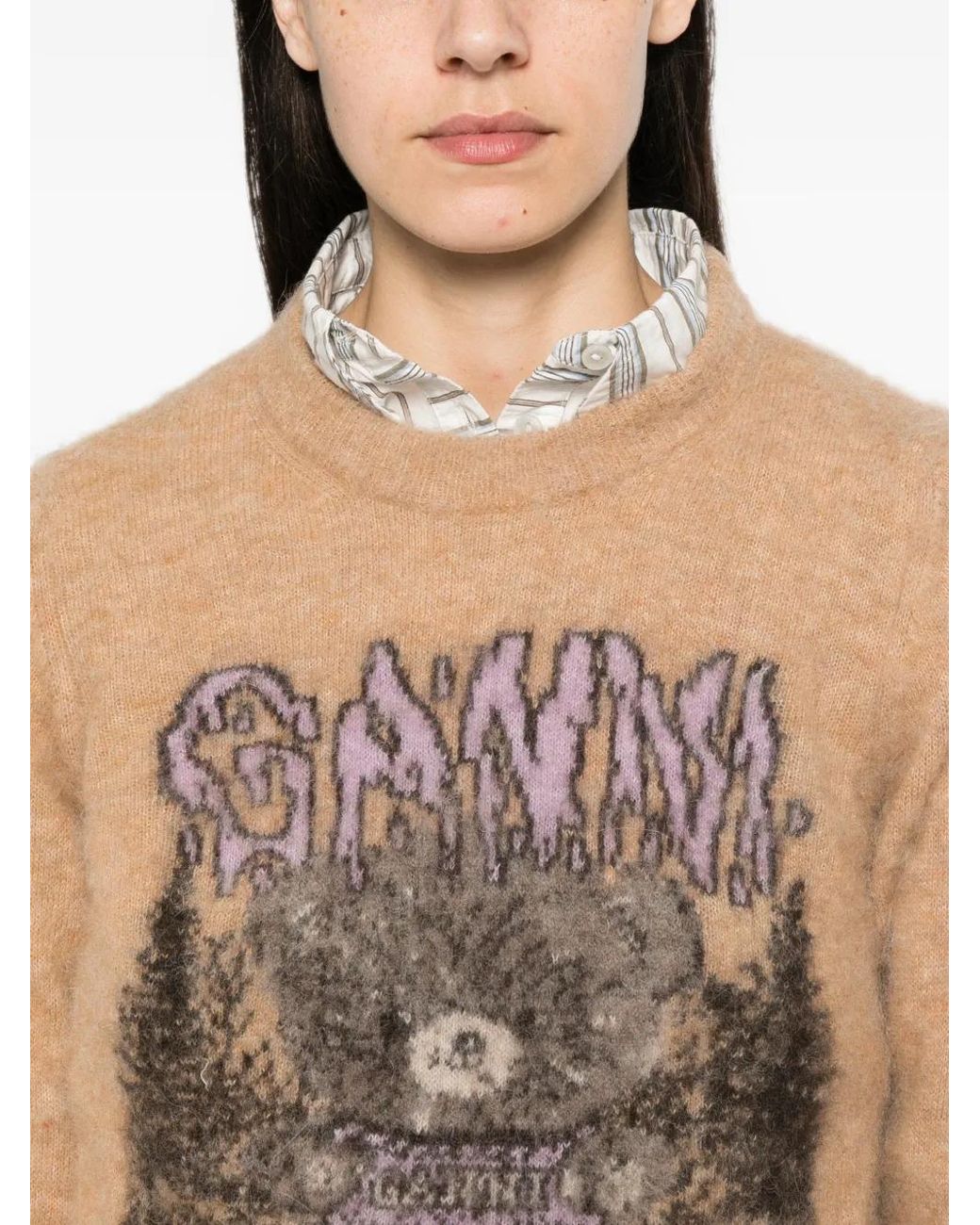 Ganni White Alpaca Wool Polyamide Sweater