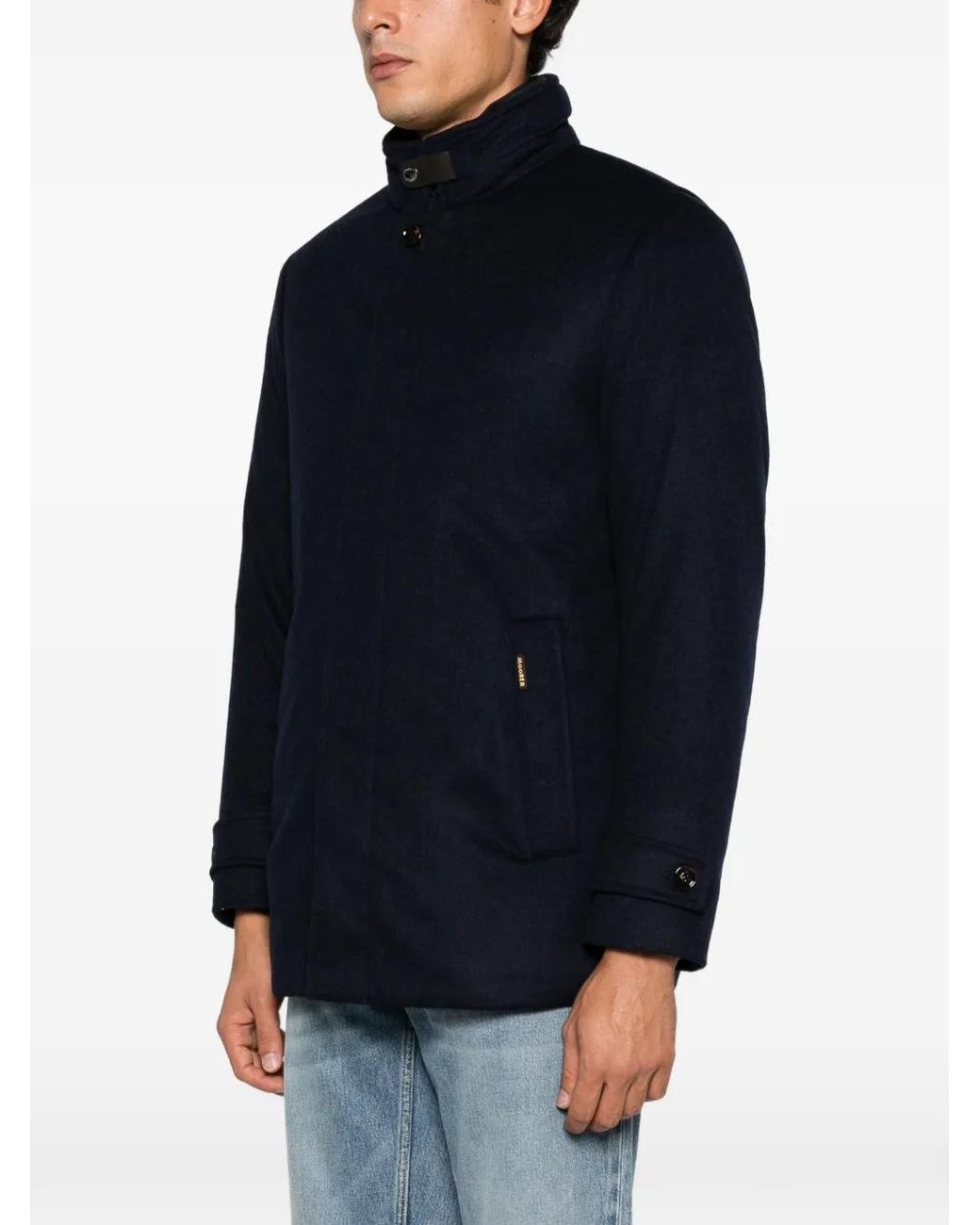 Moorer Blue Button-Up High-Neck Jacket for men