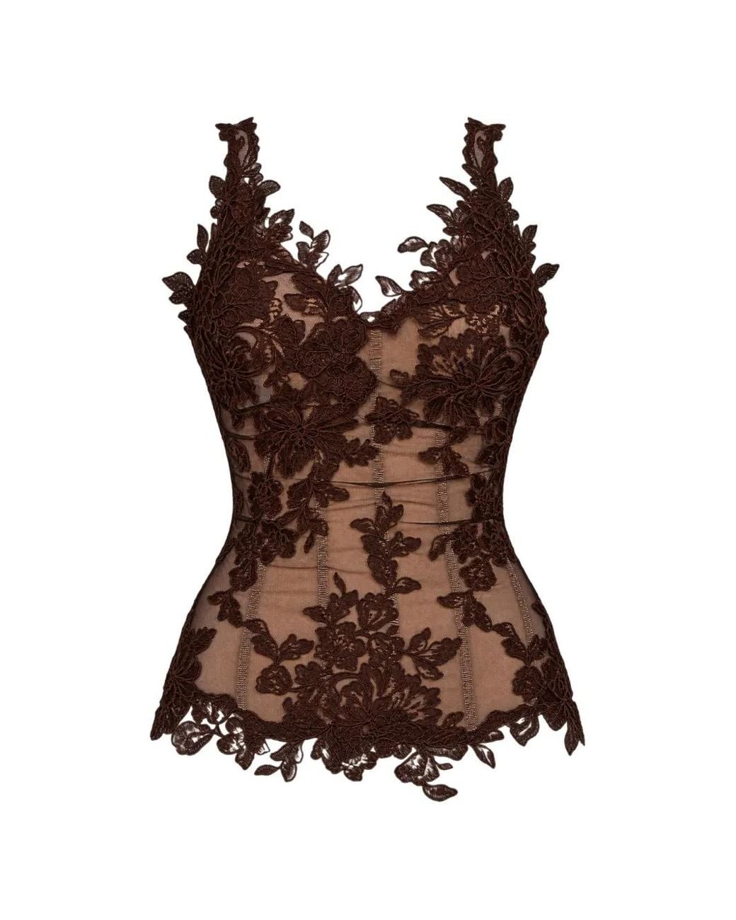 GIUSEPPE DI MORABITO Brown Floral-Lace Asymmetric Top