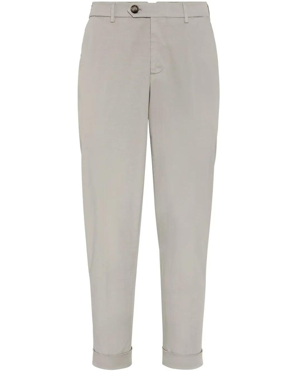Brunello Cucinelli Gray Gabardine Garment Dyed Pants for men