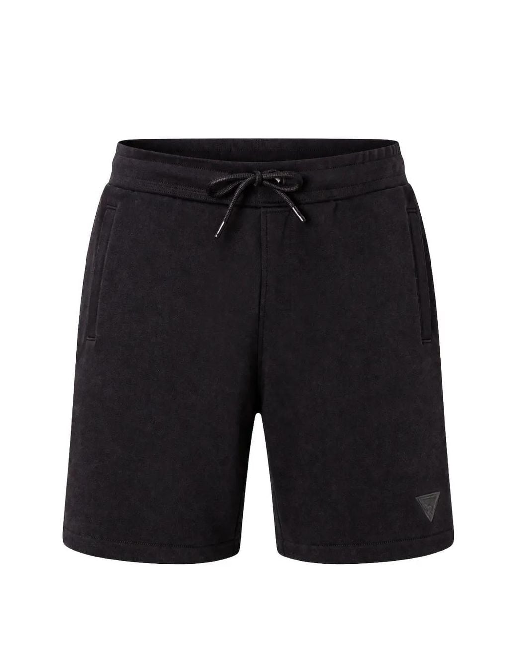 Guess Black Logo-Patch Drawstring Track Shorts for men