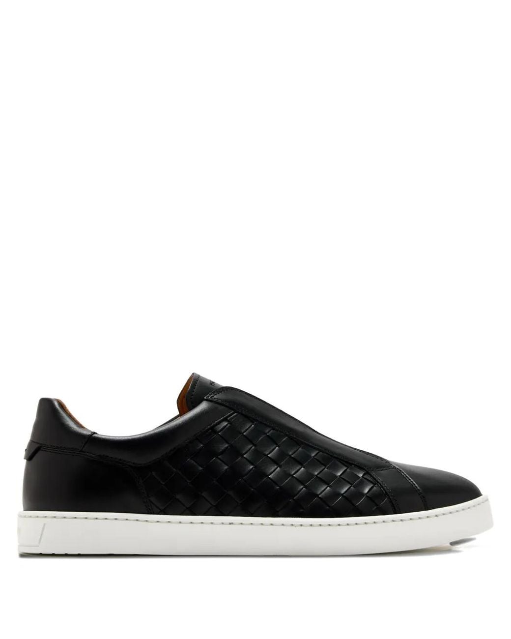 Magnanni Shoes Black Woven Leather Slip-On Sneakers for men