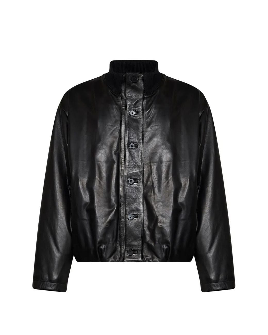 Salvatore Santoro Black Ribbed-Collar Leather Jacket for men