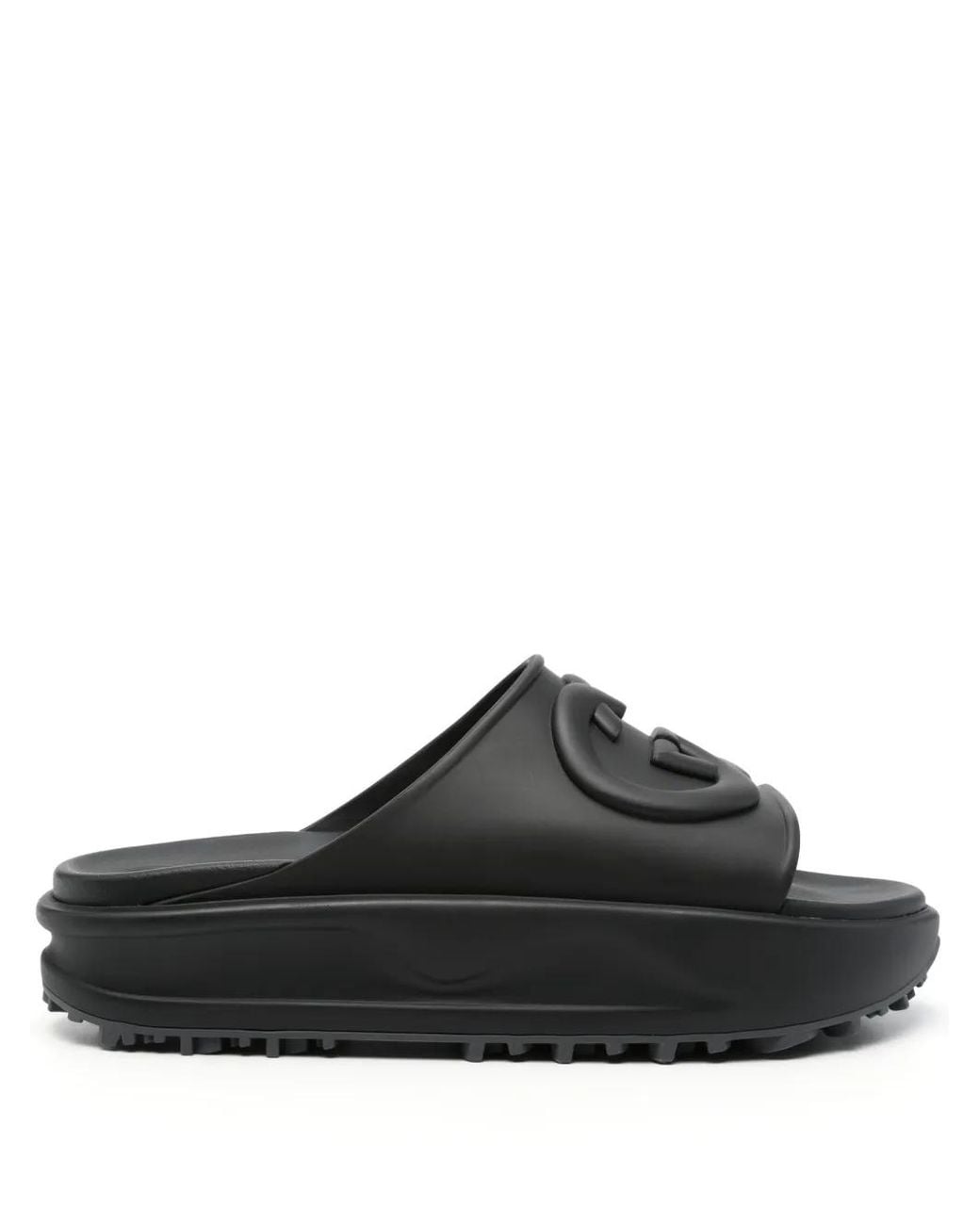 Gucci Black Miami Logo-embossed Rubber Sliders for men