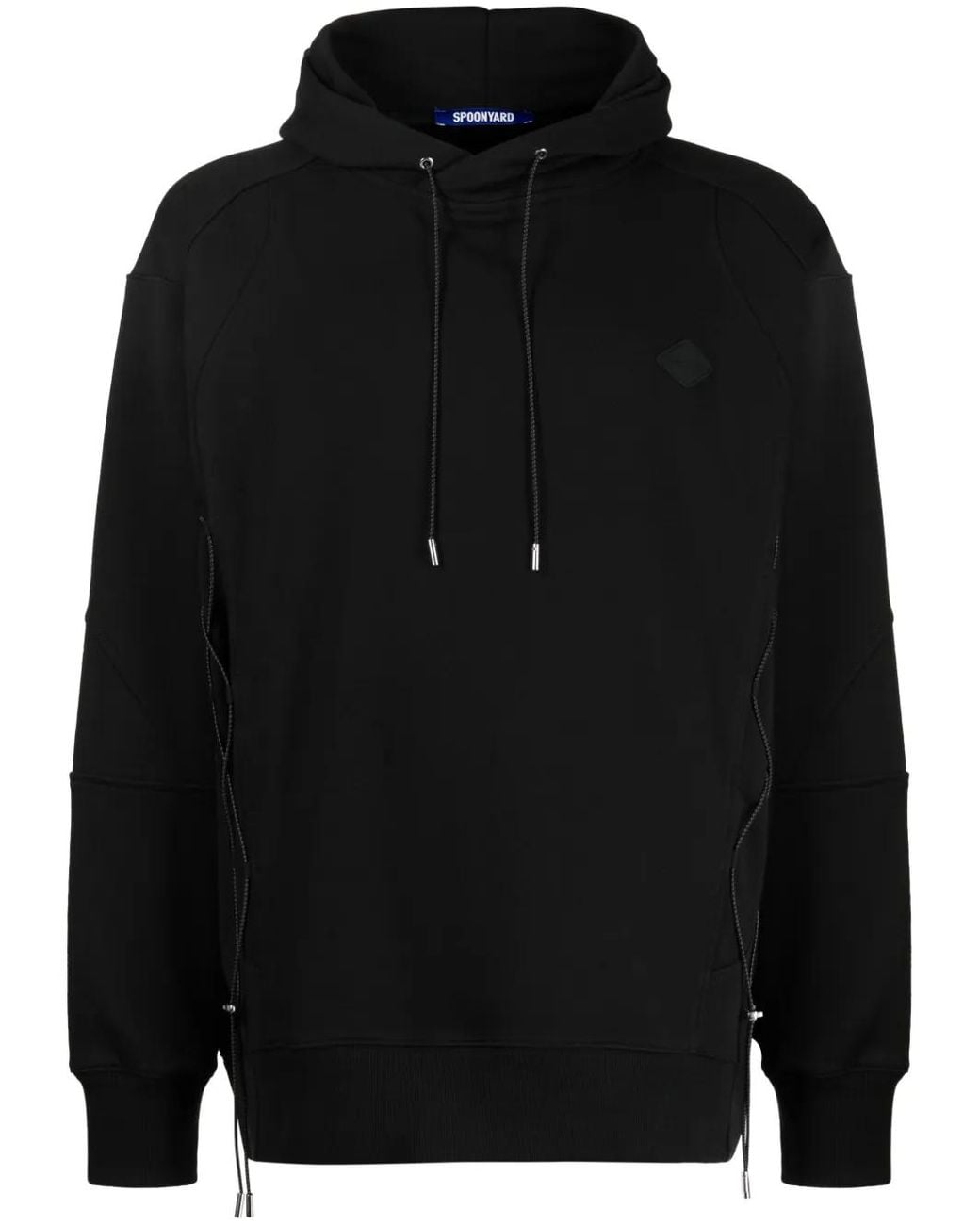 Spoonyard Black Logo-Appliqué Panelled Hoodie for men