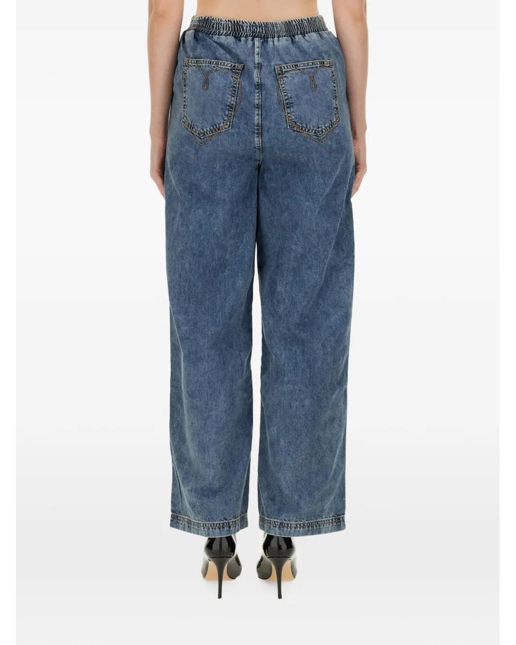 Moschino Blue Elasticated-Waist Wide-Leg Jeans