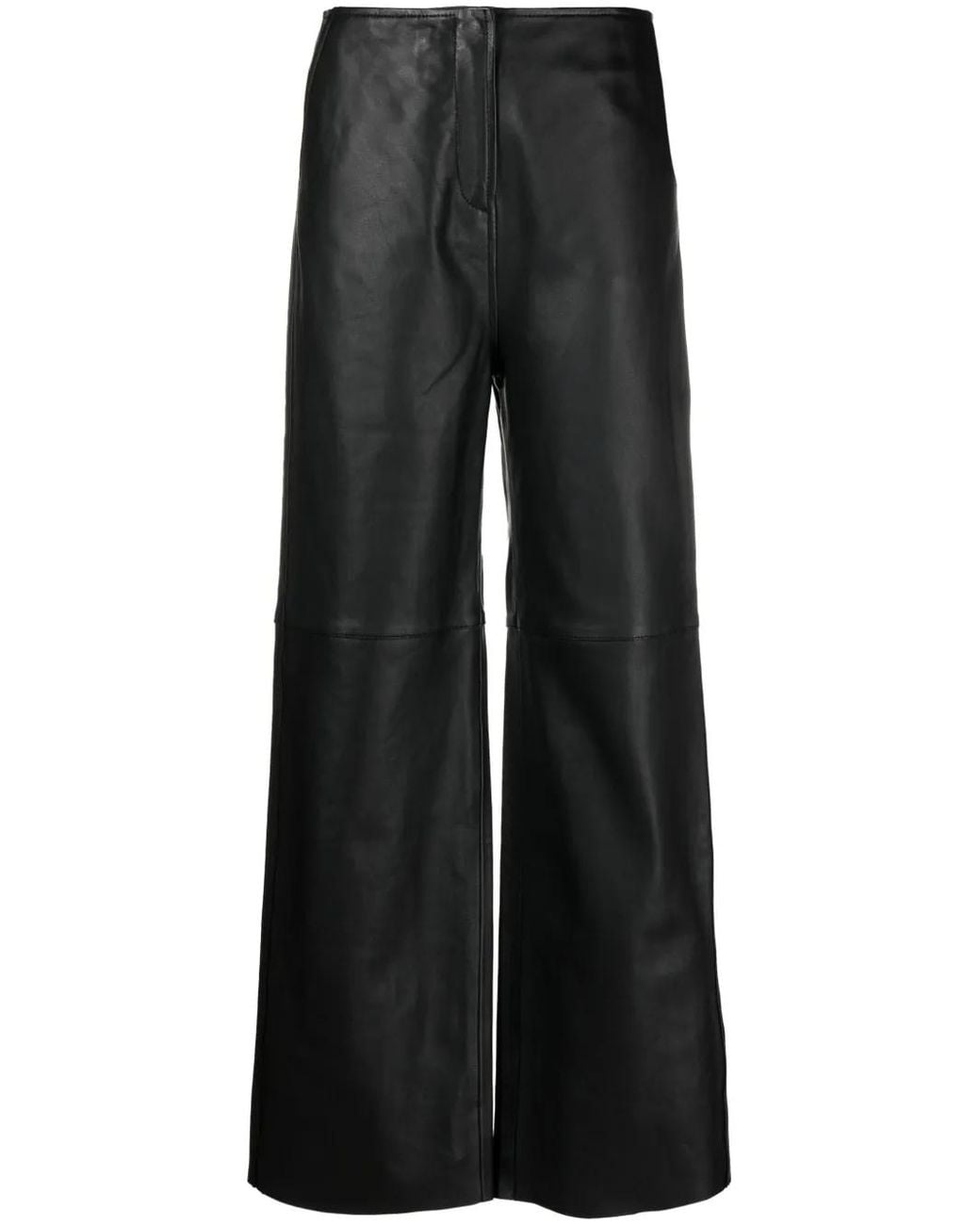 Totême Black Tirago Straight-Leg Leather Trousers