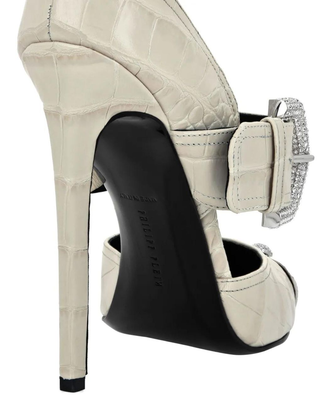 Philipp Plein Metallic Crocodile-Embossed Heeled Pumps
