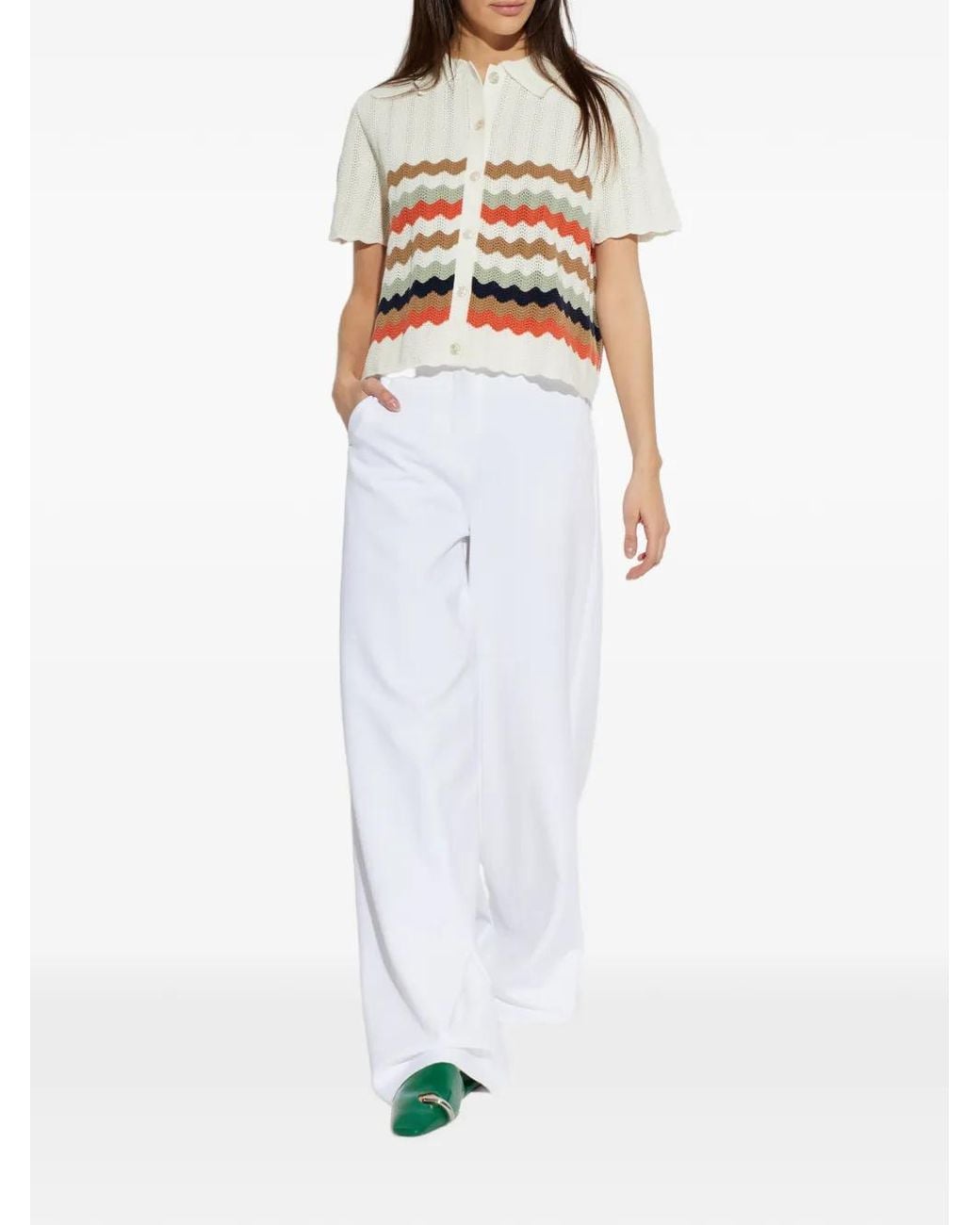 Paul Smith White Zigzag-Pattern Crochet Shirt