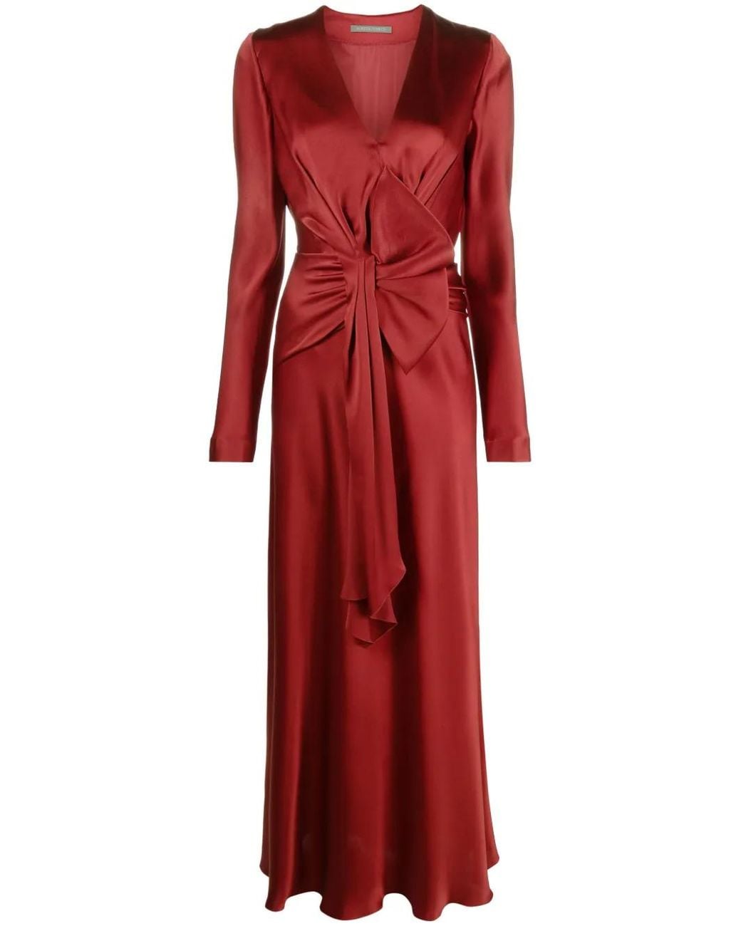 Alberta Ferretti Red Bow-Detail Draped Gown