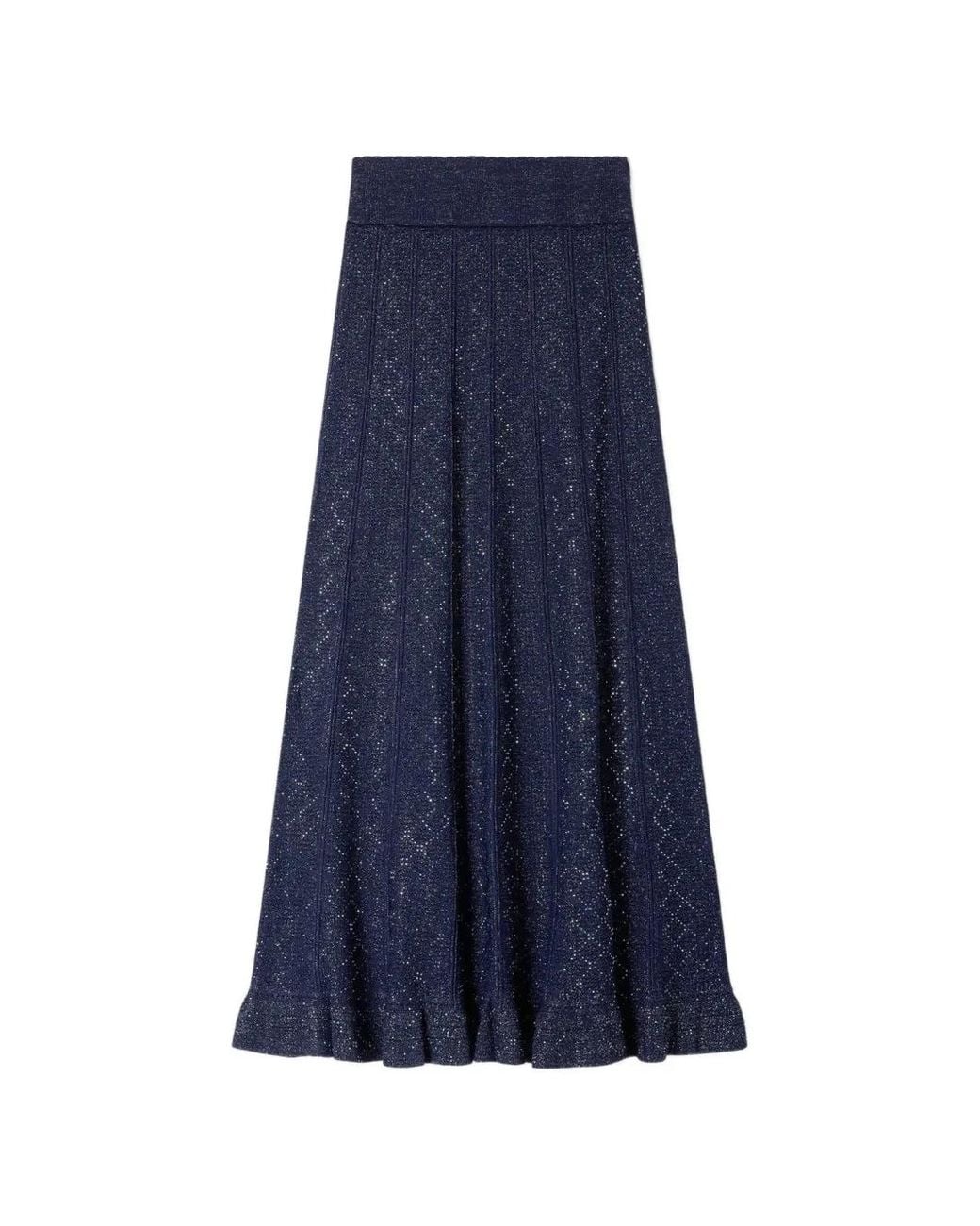 Sandro Blue Rhinestone Knit Maxi Skirt