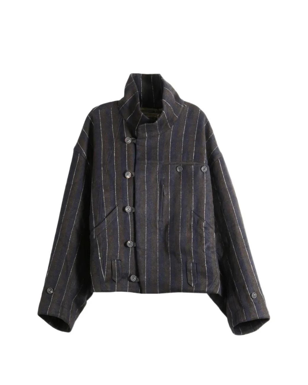 Ziggy Chen Black Pinstripe-Pattern High-Neck Jacket for men