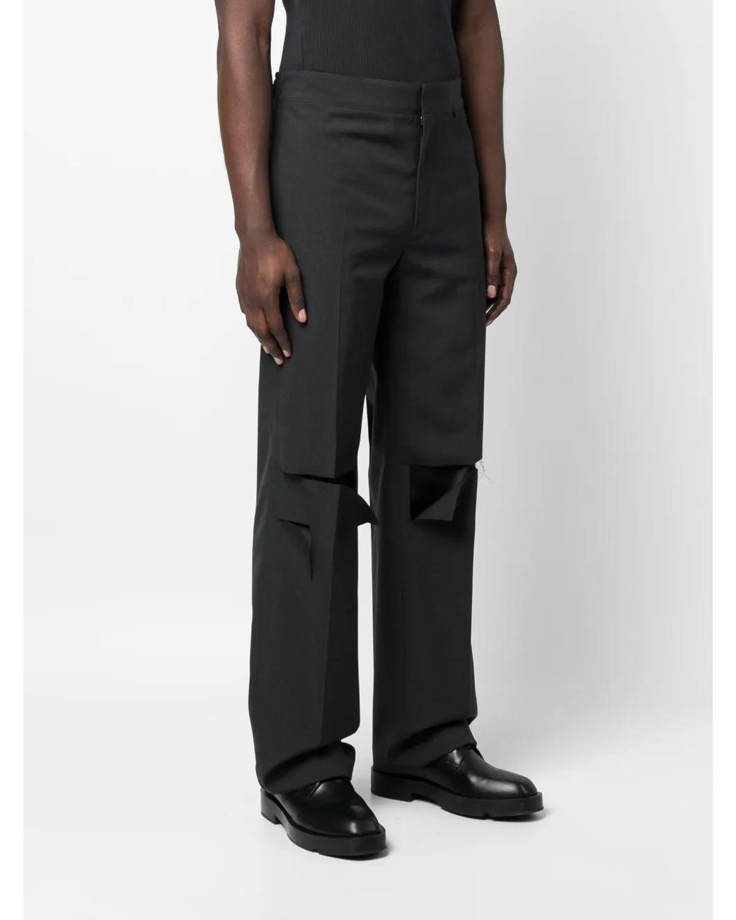 Givenchy Black Distressed Wool Trousers for men