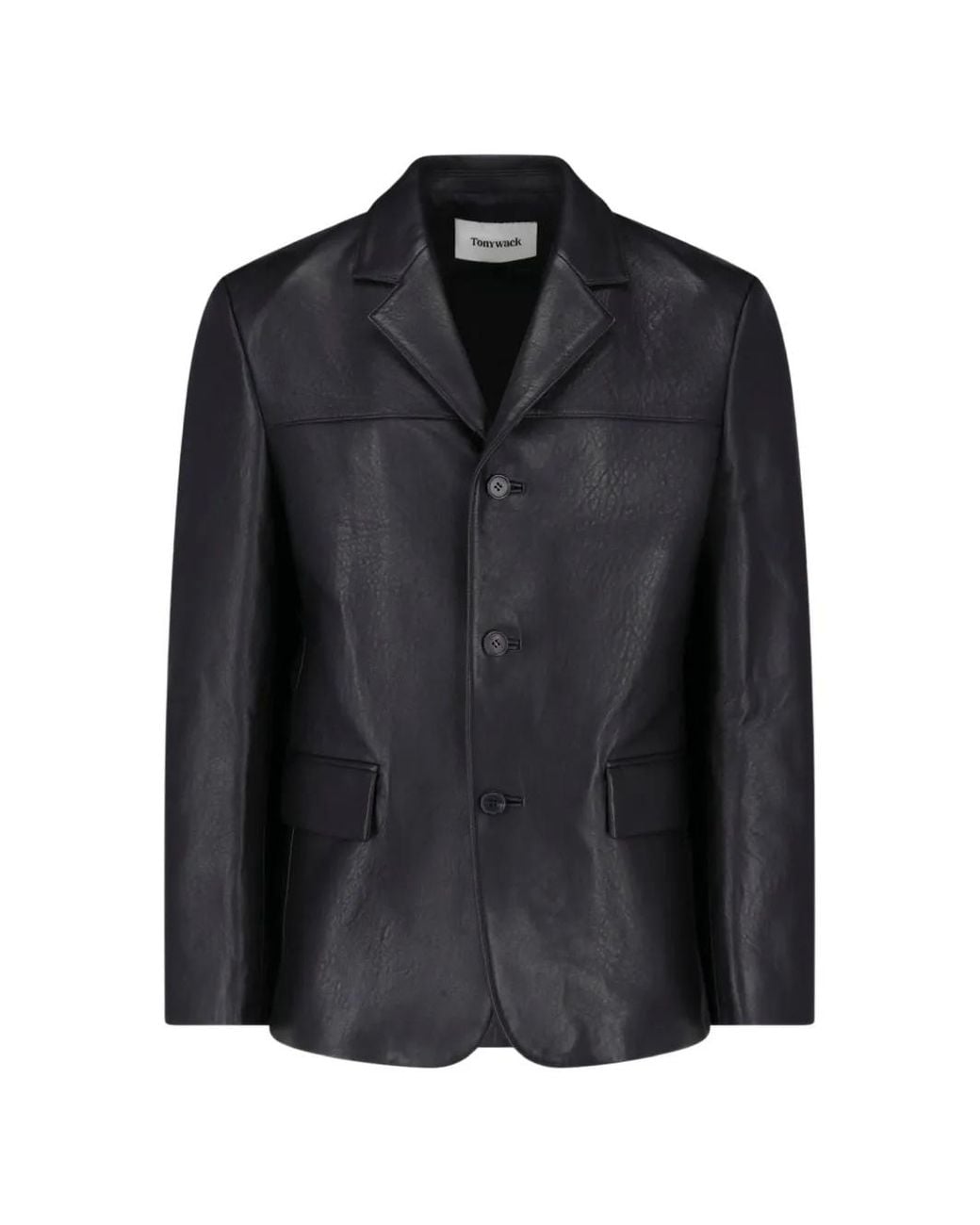 TONYWACK Black Button-Up Leather Jacket for men
