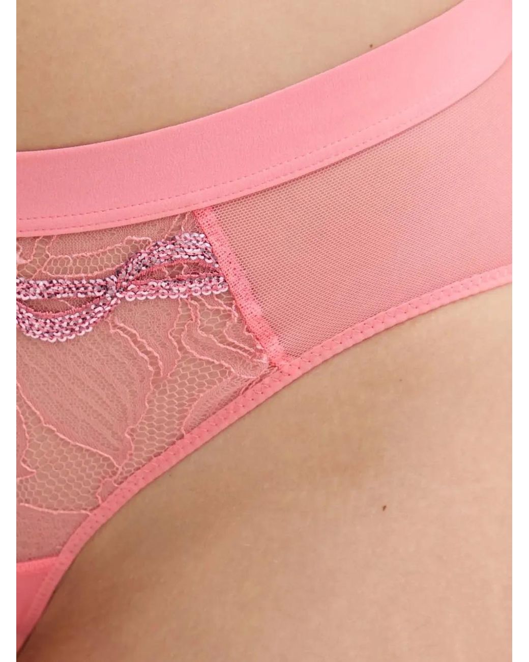 Chantelle Pink Culotte À Sequins Et Empiècements En Dentelle