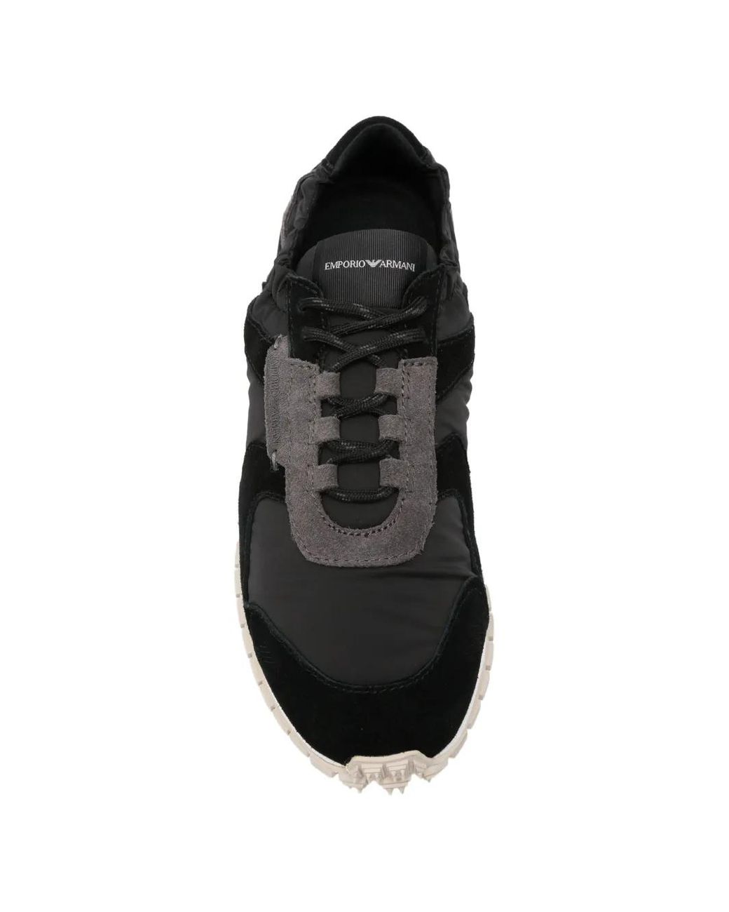 Emporio Armani Black Suede-Panelled Sneakers for men