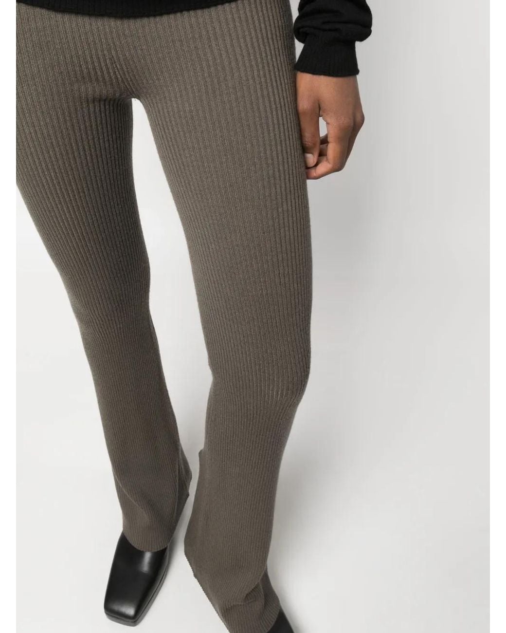Rick Owens Gray Ribbed Flared Trousers