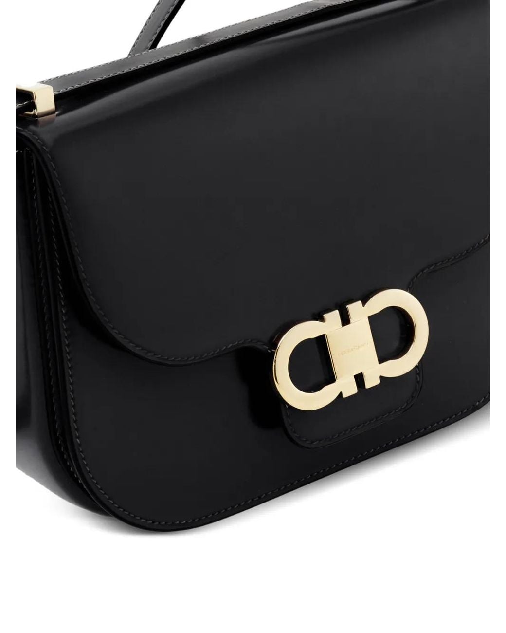 Ferragamo Black Double Gancini North-South Crossbody Bag