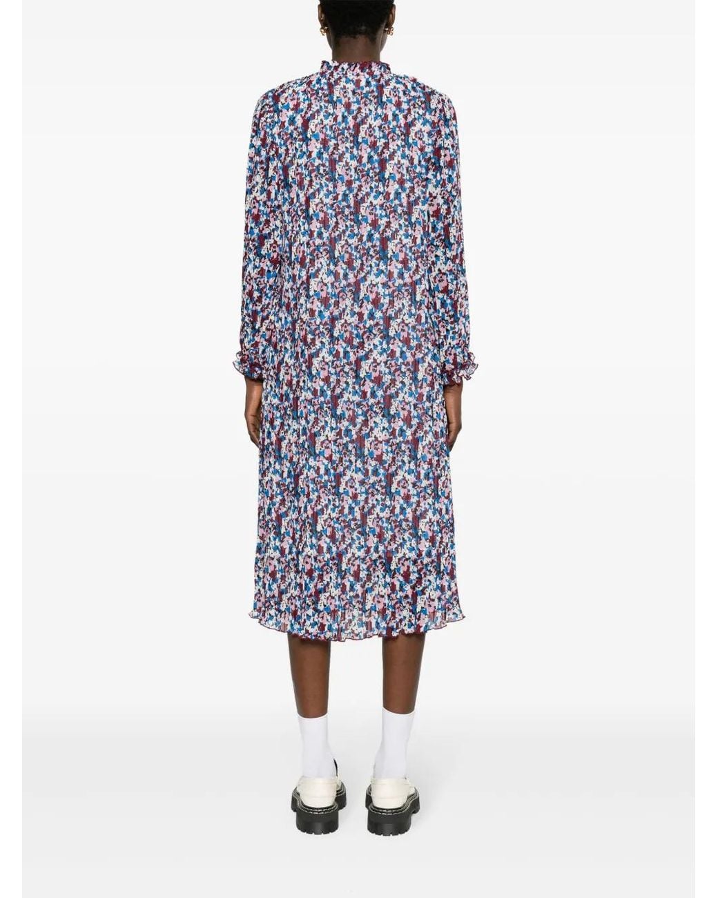 Ganni Blue Georgette Pleated Midi Dress