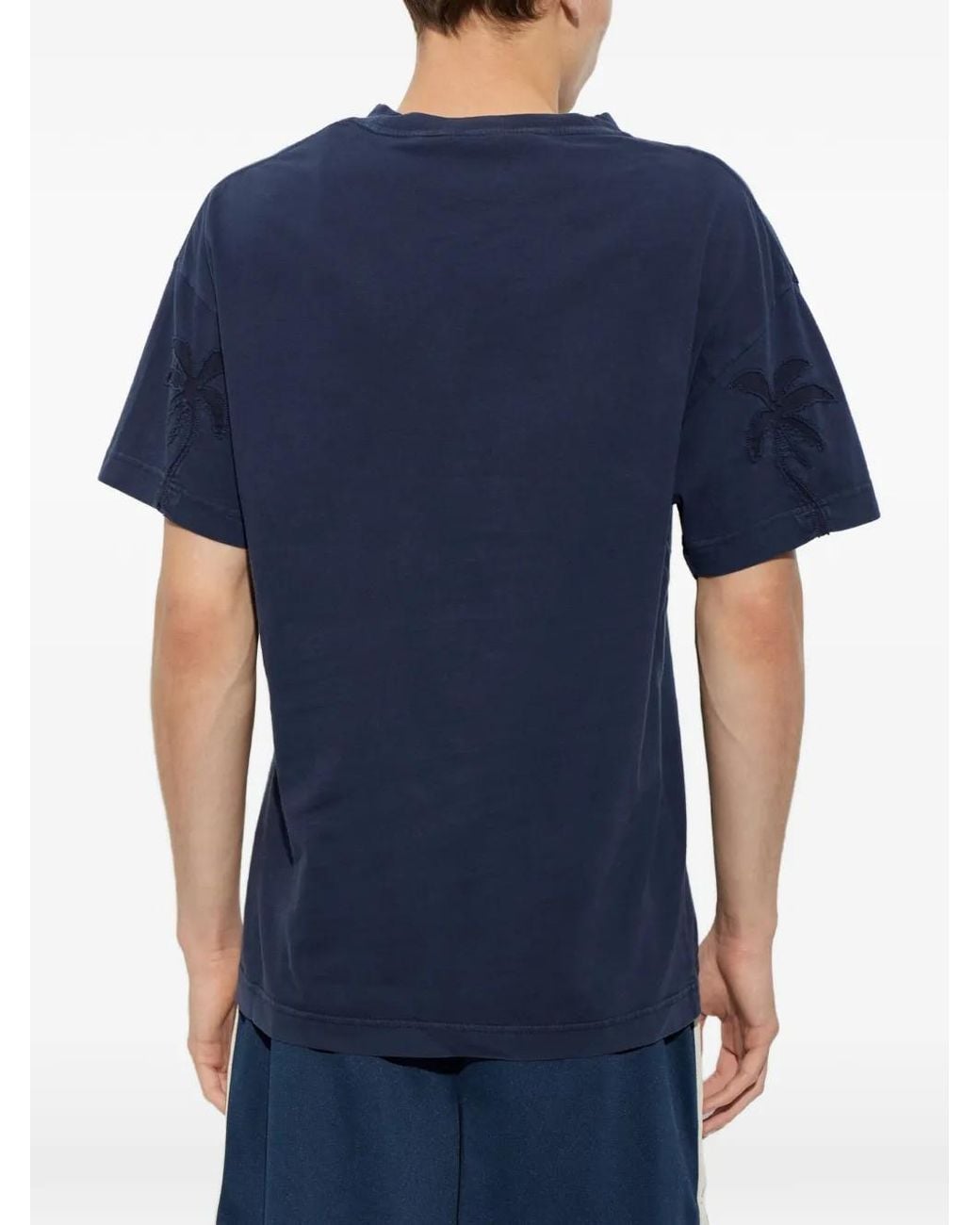Palm Angels Blue Embroidered-Logo T-Shirt for men