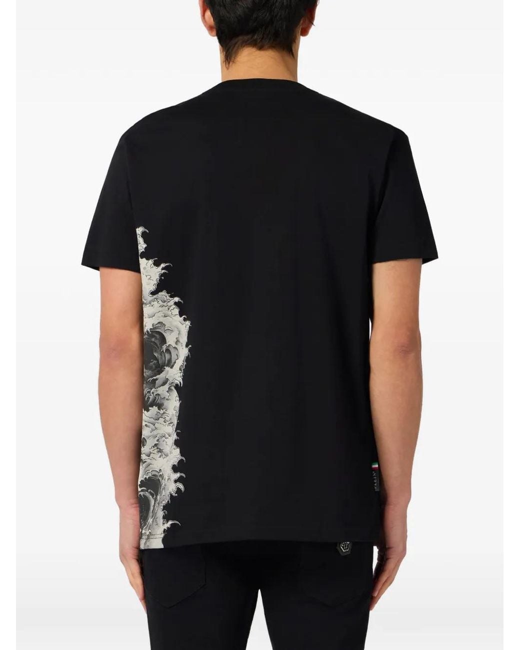 Philipp Plein Black Round Neck T-Shirt Ceramic Skull for men