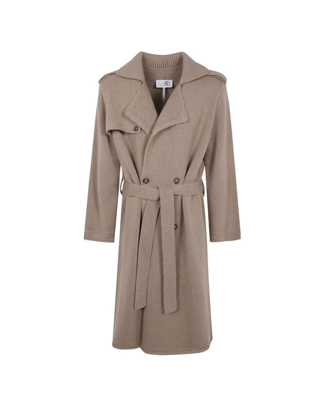 MM6 by Maison Margiela Natural Knitted Double-Breasted Trench Coat for men