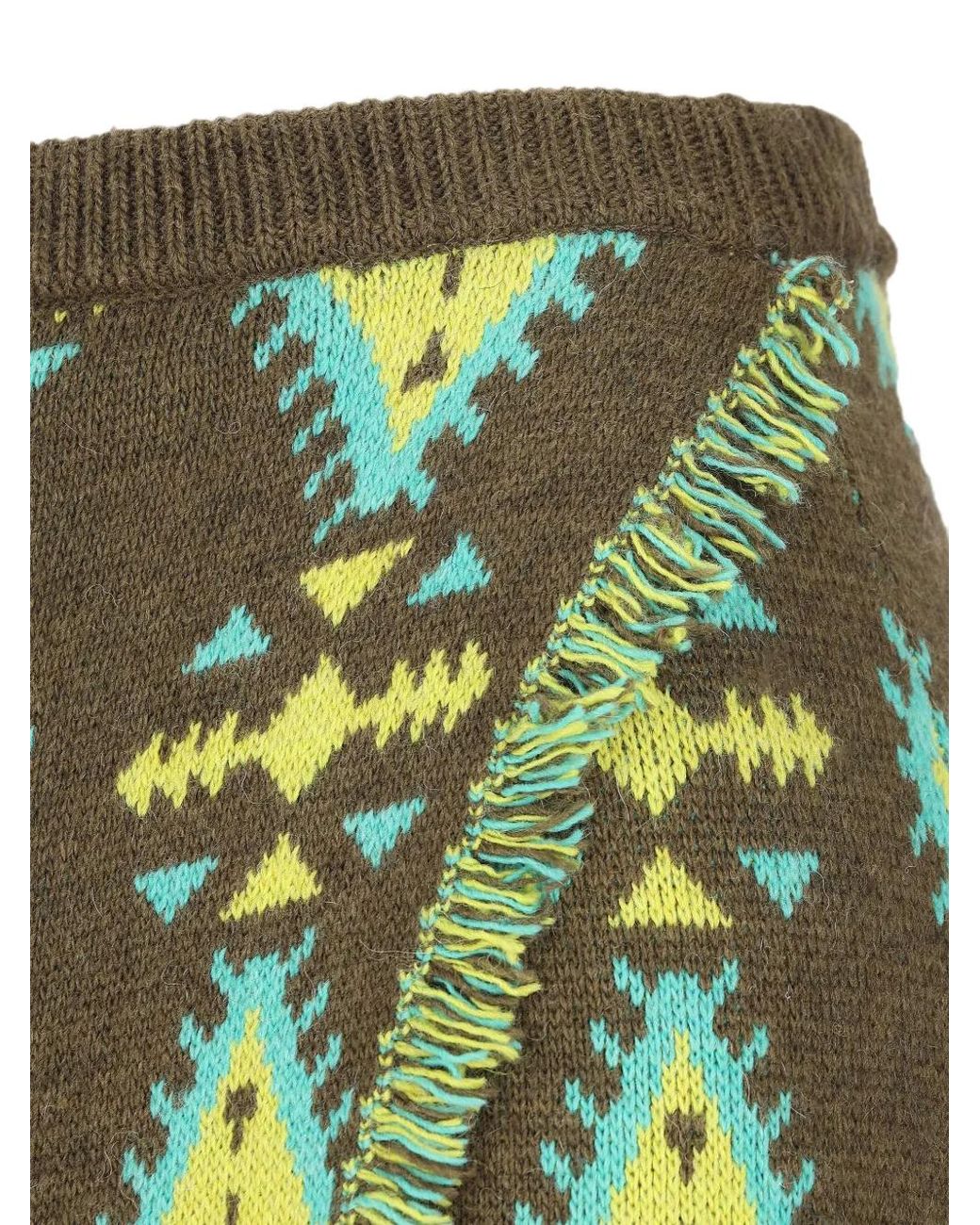 COLOUR MARKET® Green Jupe Longue En Maille Intarsia À Franges