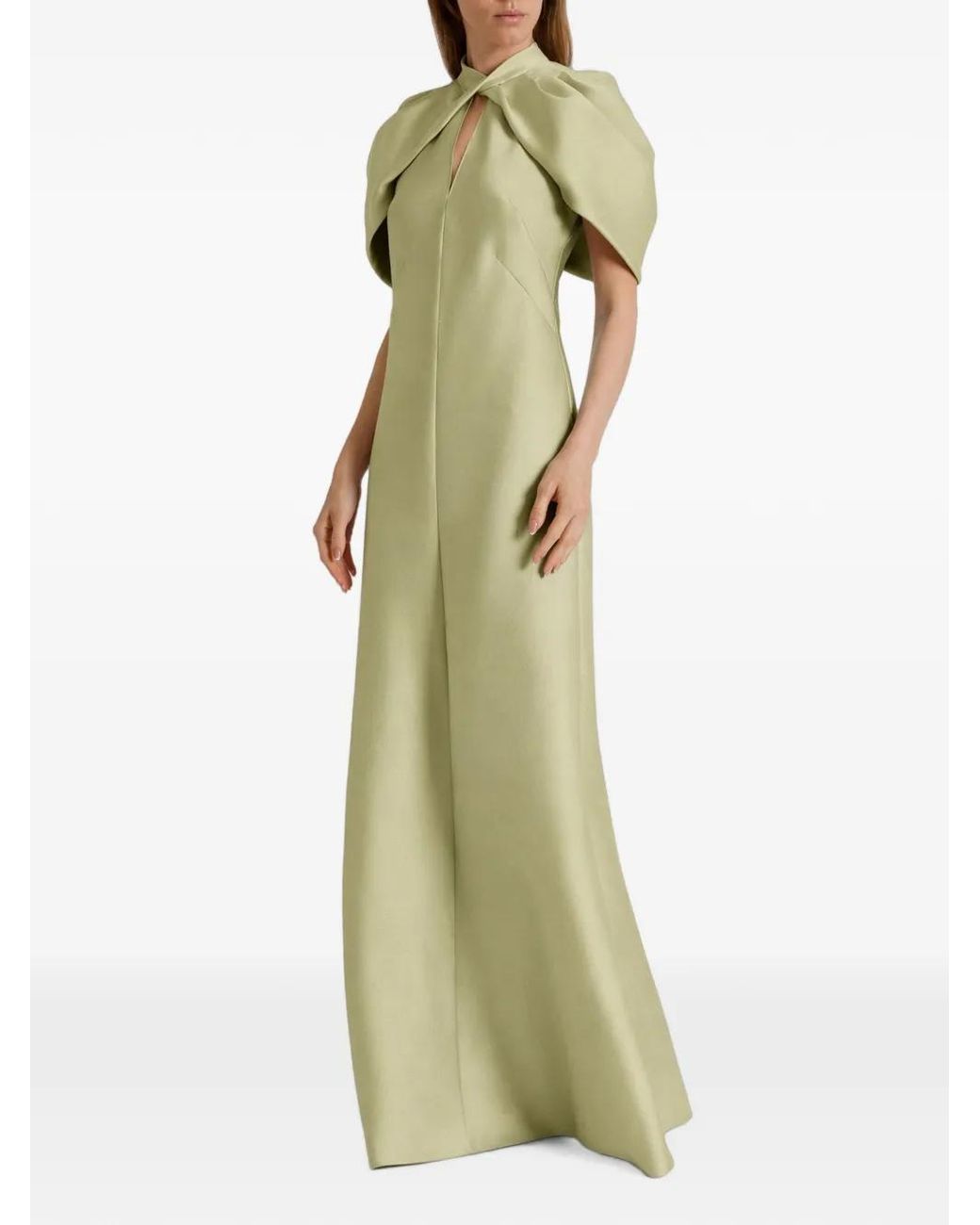 Alberta Ferretti Green Puff-Sleeve Cut-Out Maxi Dress