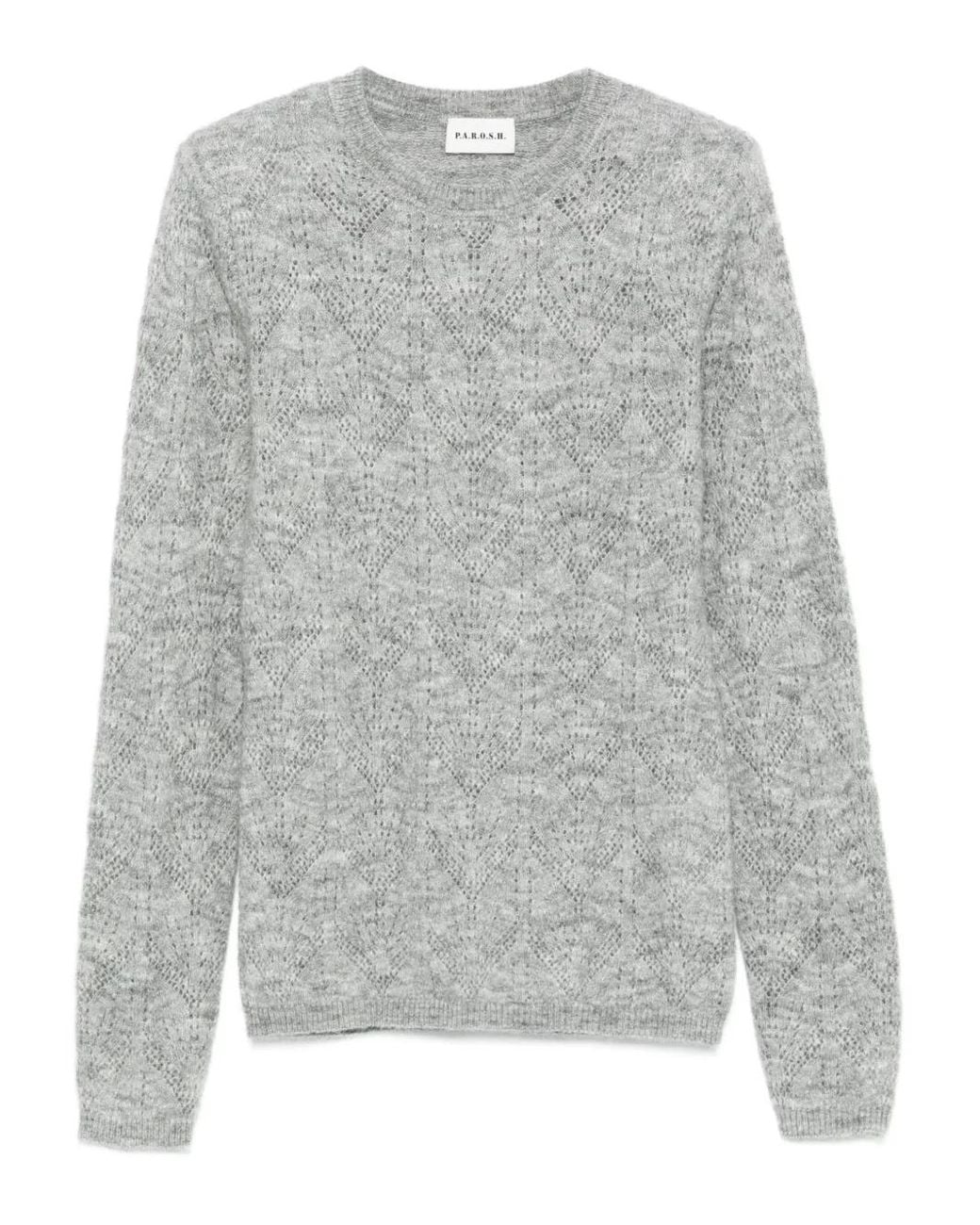 P.A.R.O.S.H. Gray Long-Sleeved Knit Sweater With Intricate Lace Pattern