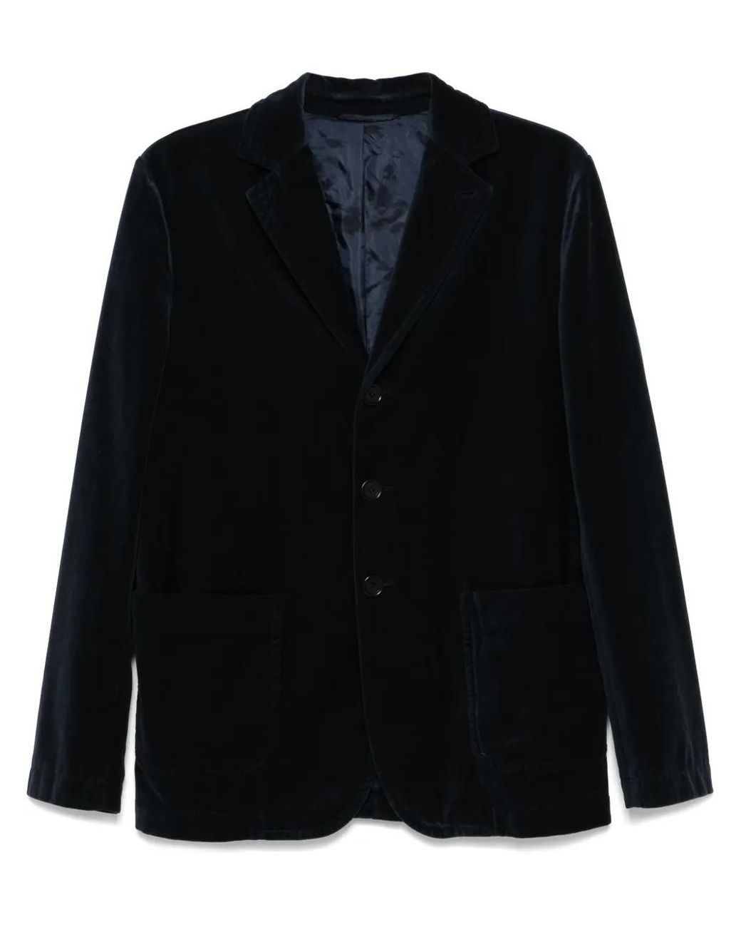 Aspesi Black Cotton-Blend Velvet Notched Lapel Blazer for men