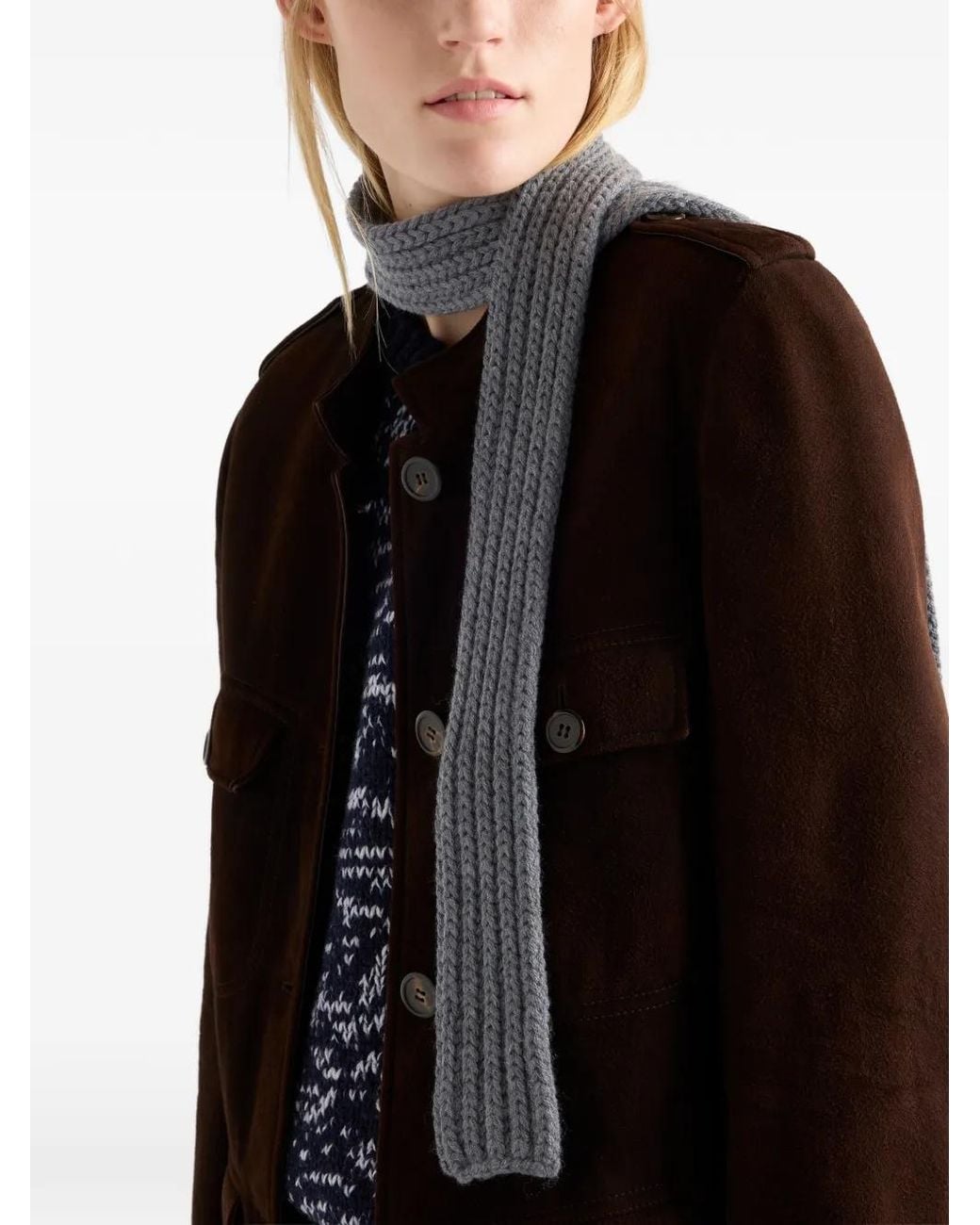 Prada White Logo-Detail Knit Scarf