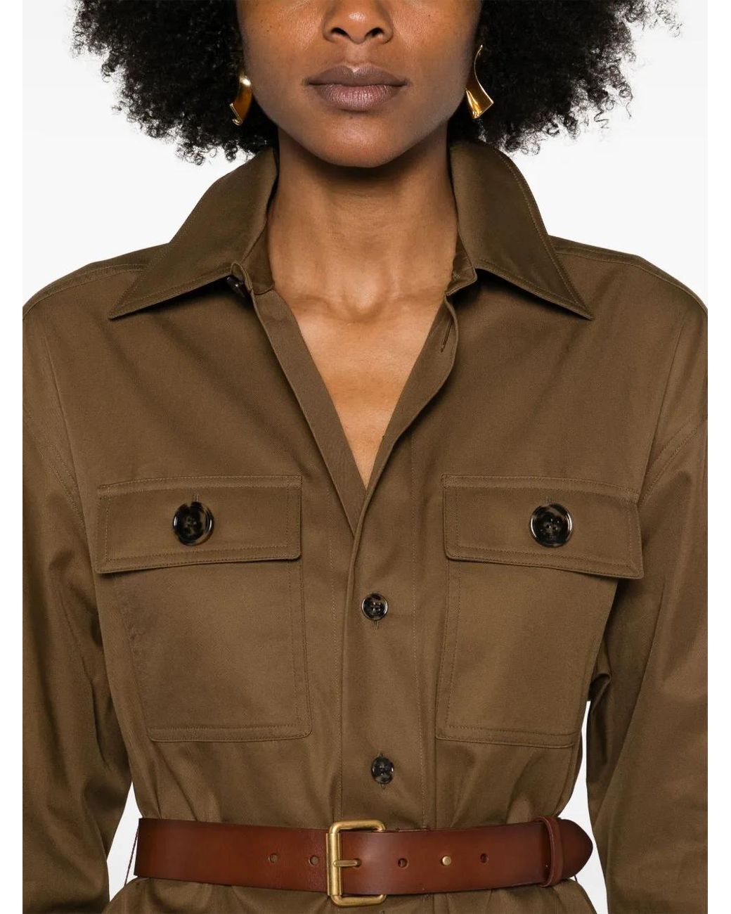 Saint Laurent Green Saharienne Belted Shirt