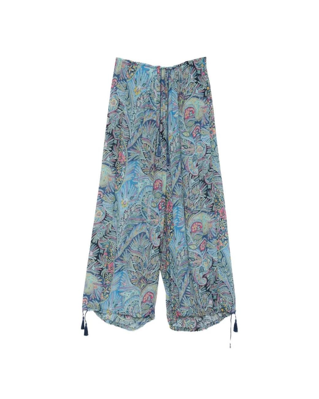 Etro Blue Wide Trousers With Tassels