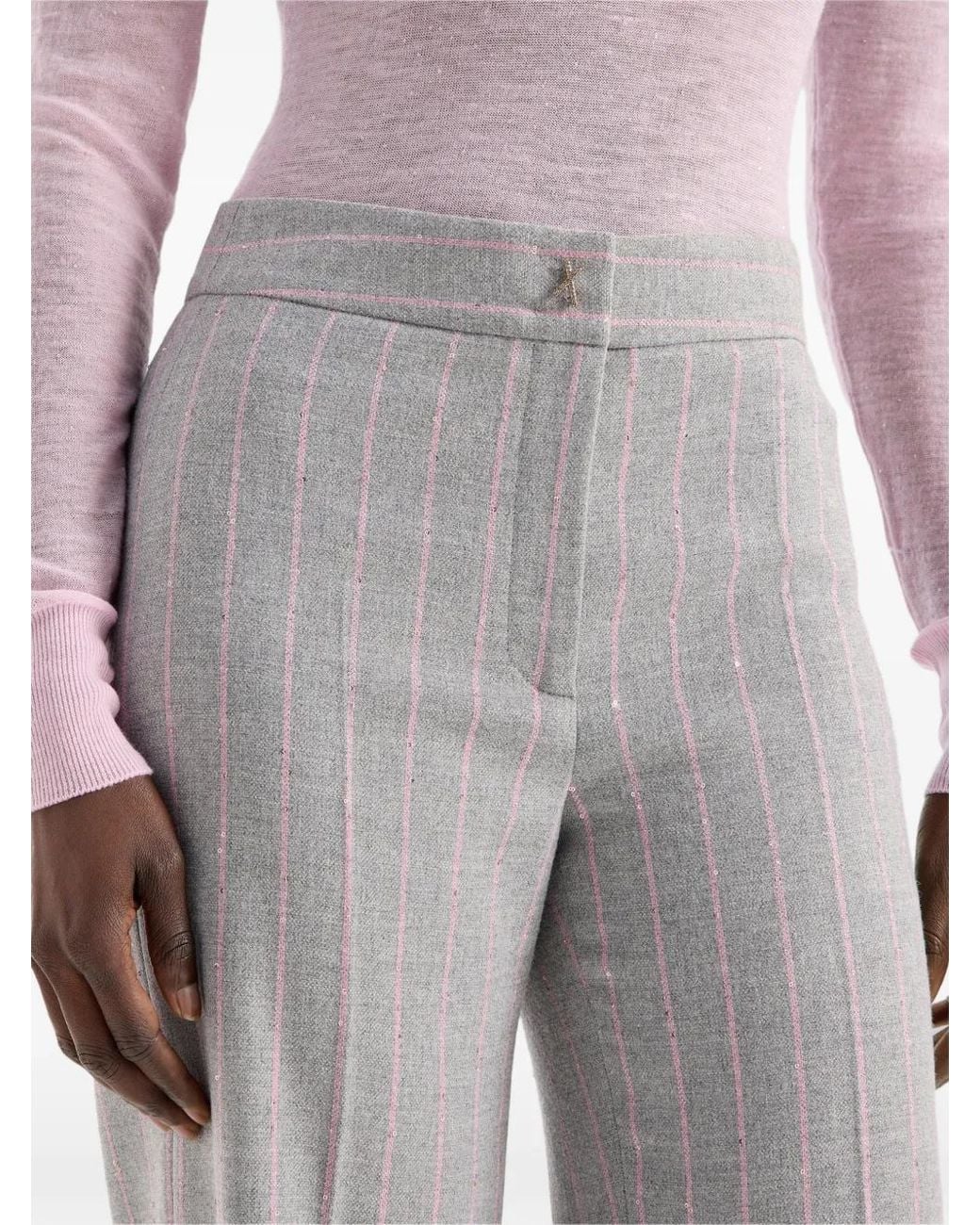 Genny Gray Pinstriped Sequin-Embellished Trousers