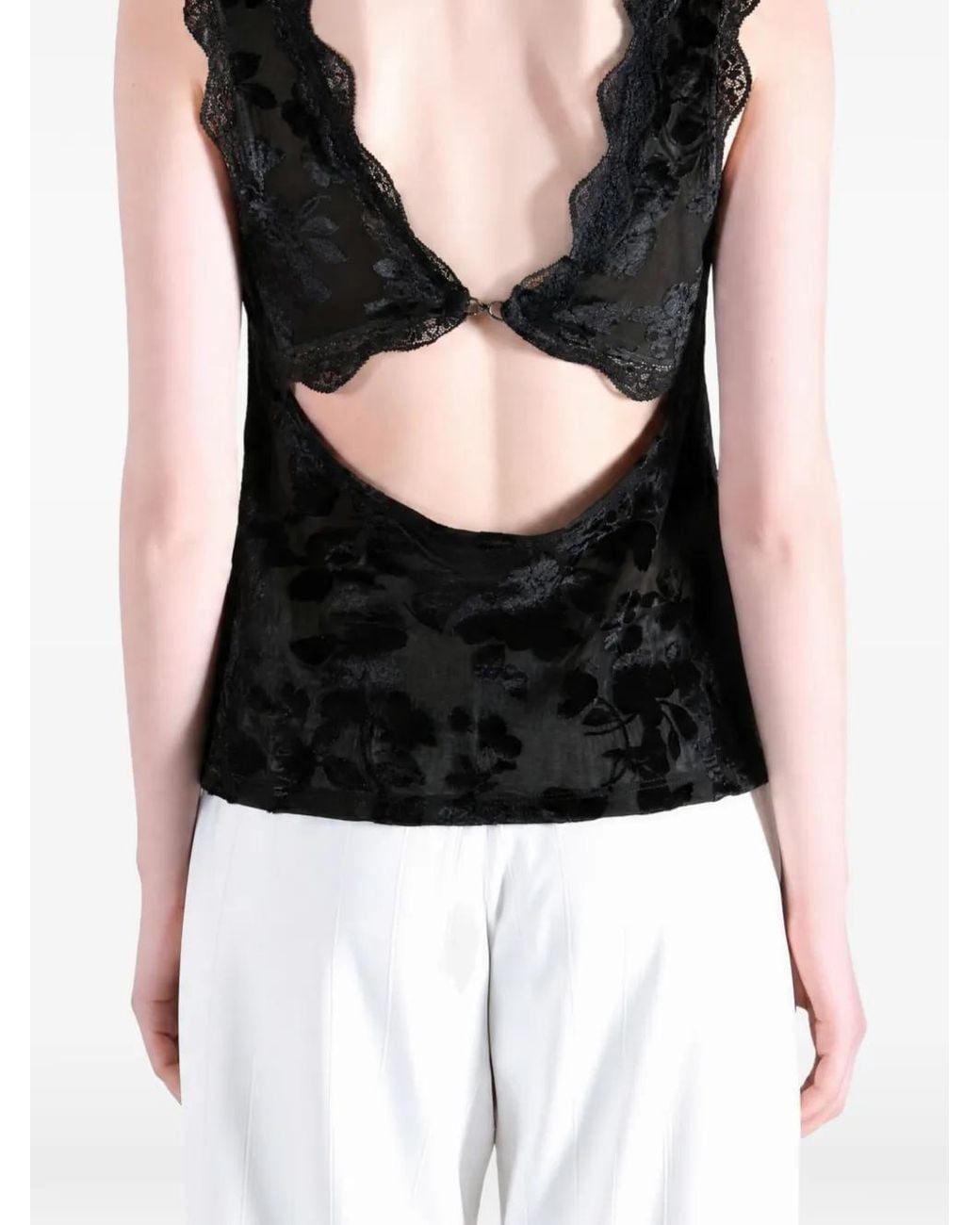 Free People Black Floral-Devoré Lace-Trim Top