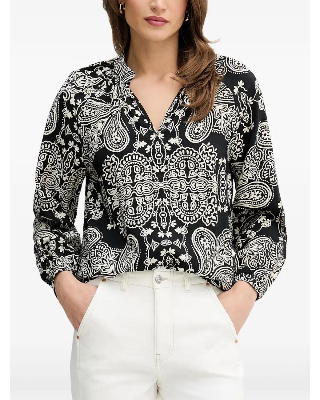 Ouí Black Paisley-Print V-Neck Blouse