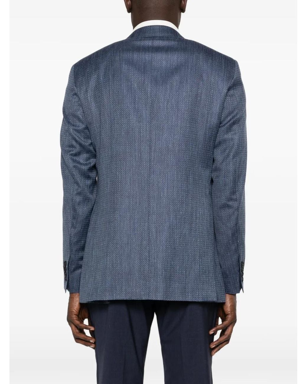 Canali Blue Patterned Notched Lapel Jacket for men
