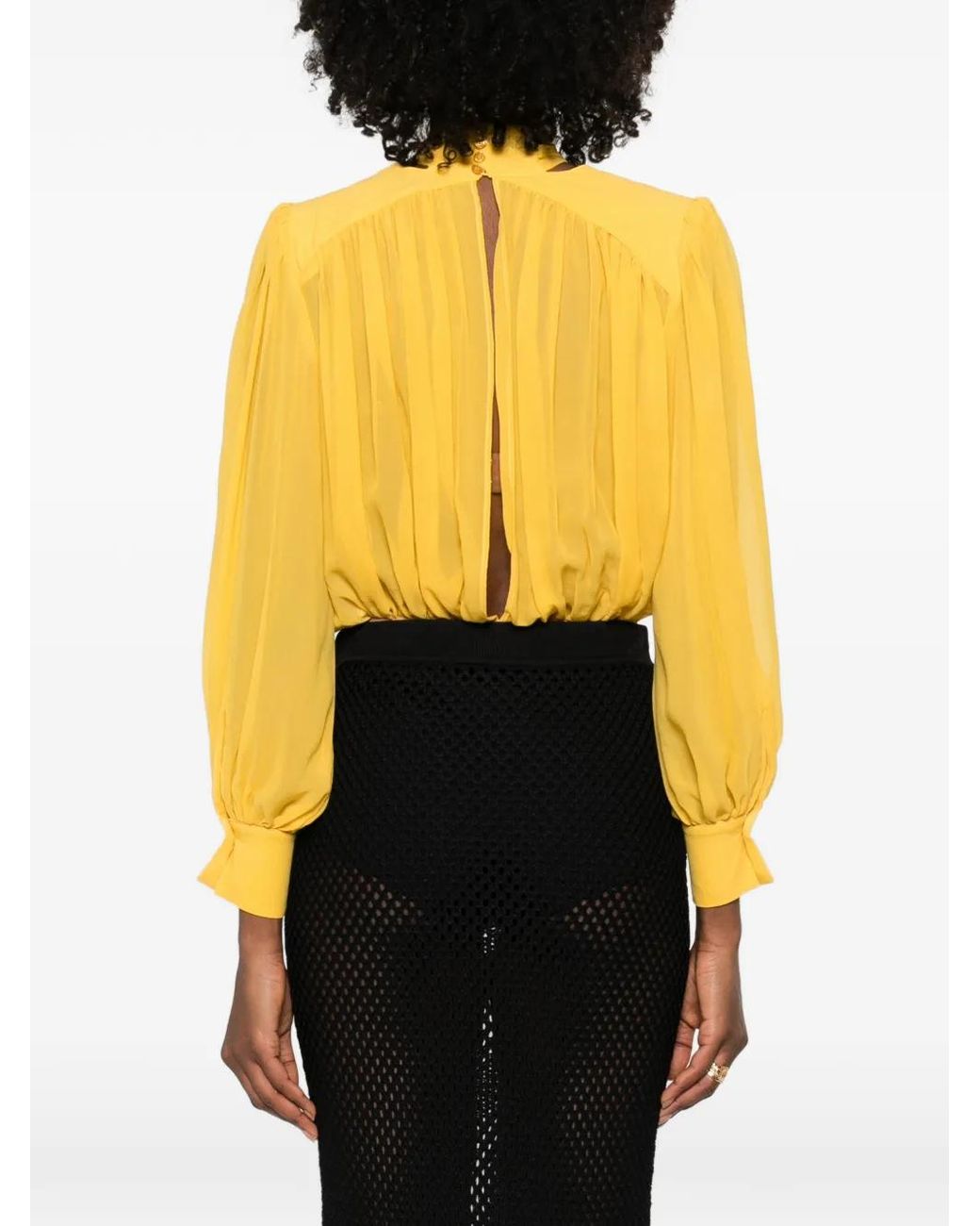 Elisabetta Franchi Yellow Pleated Tie Bodysuit