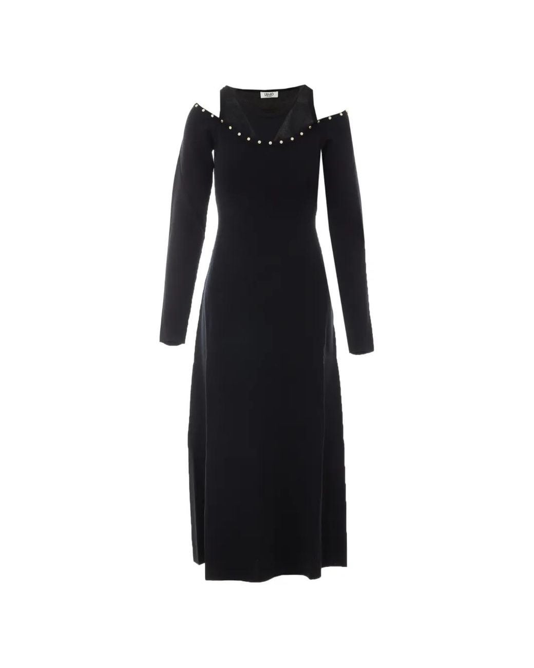 Liu Jo Black Rhinestone-Embellished Cold-Shoulder Dress