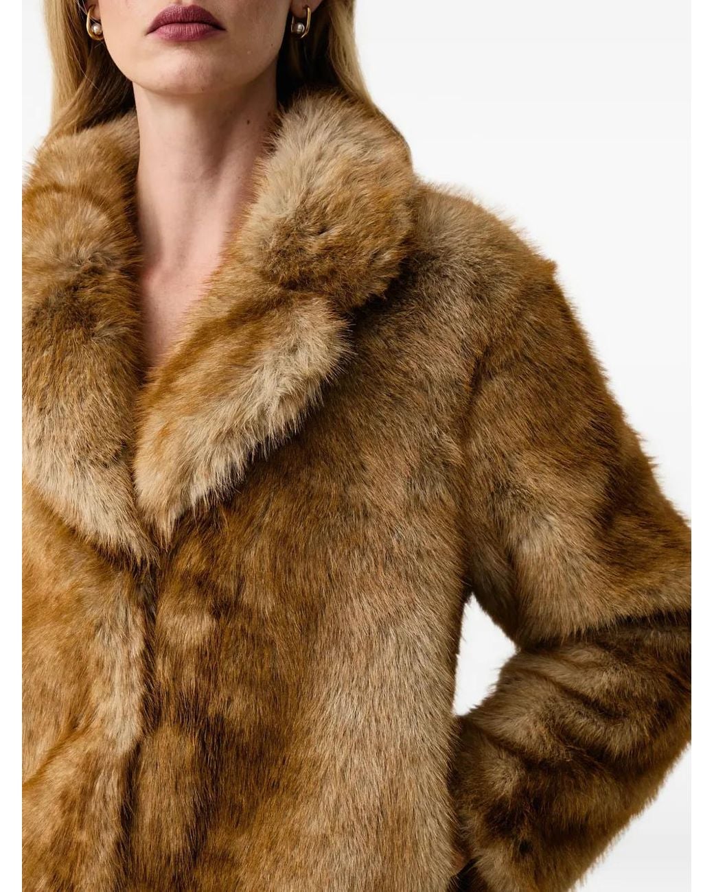 Silvian Heach Brown Faux-Fur Notch-Lapel Jacket