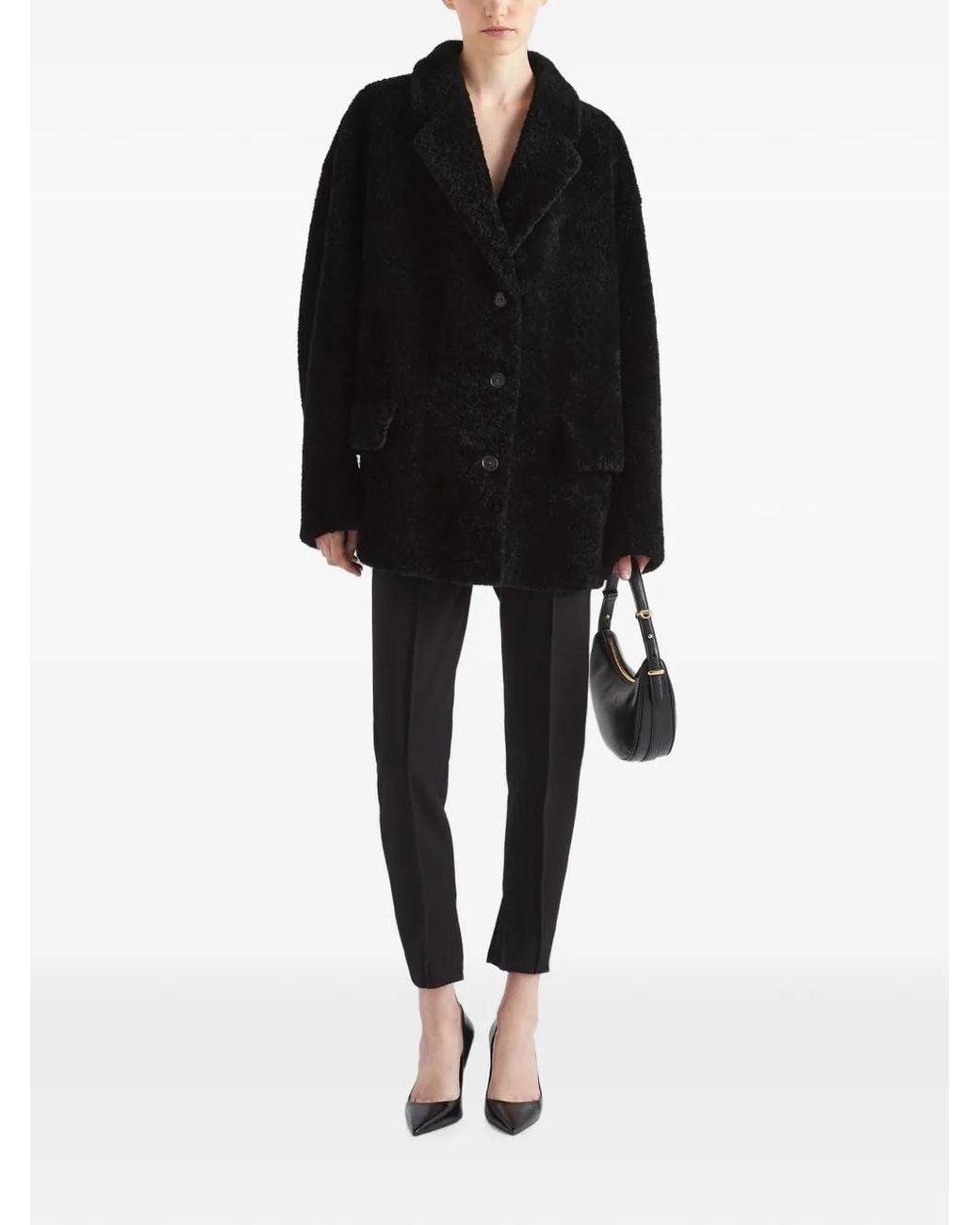 Prada Black Shearling Caban Jacket
