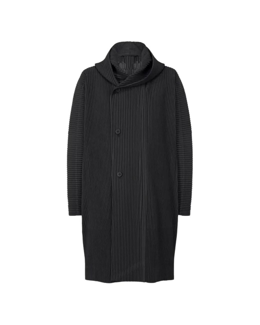 Issey Miyake Black Pleated Button Coat for men