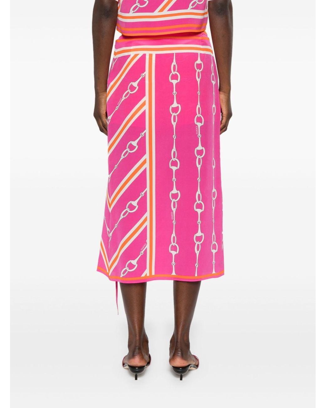 スカート GUCCI Horsebit print skirt Gucci Horsebit silk twill wrap skirt Gucci